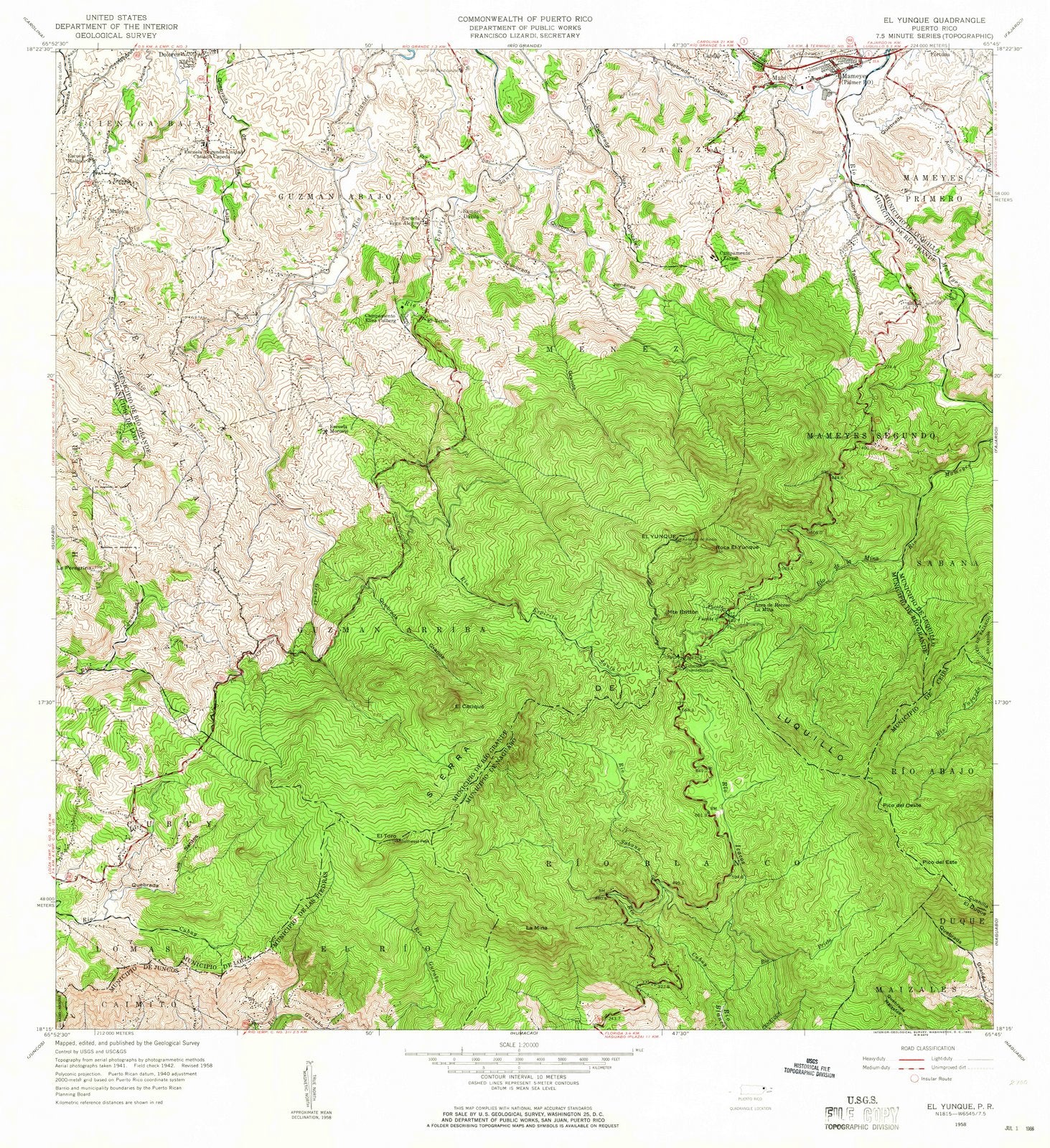 1958 El Yunque, PR - Puerto Rico - USGS Topographic Map