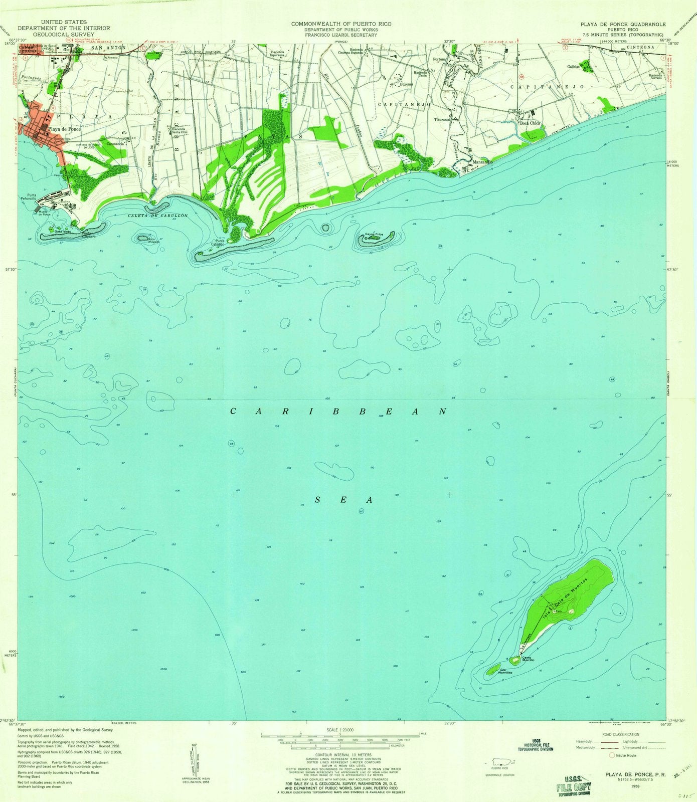 1958 Playae Ponce, PR - Puerto Rico - USGS Topographic Map