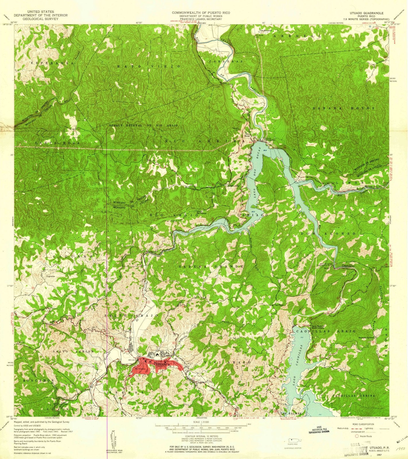 1957 Utuado, PR - Puerto Rico - USGS Topographic Map