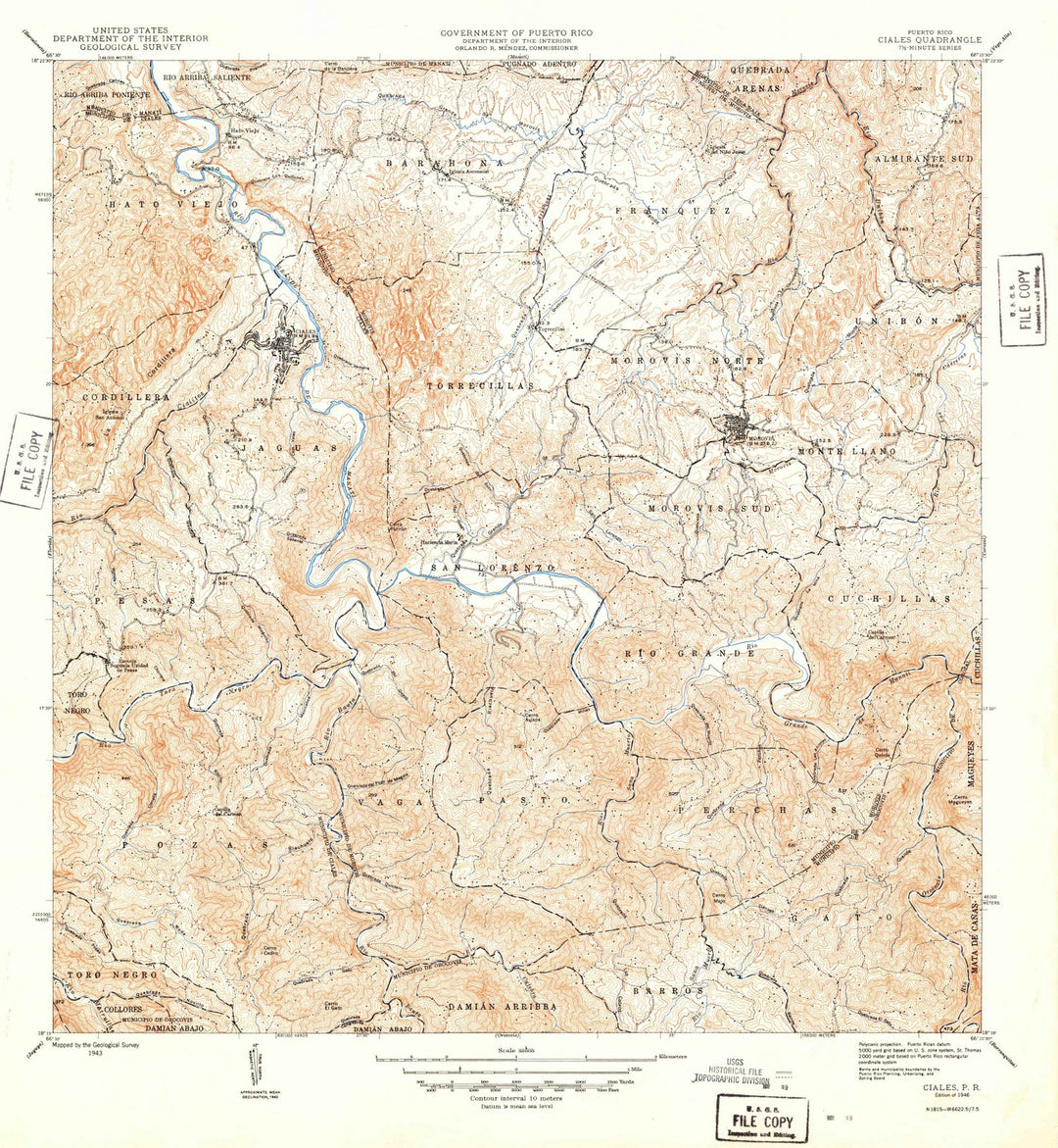 1946 Ciales, PR - Puerto Rico - USGS Topographic Map