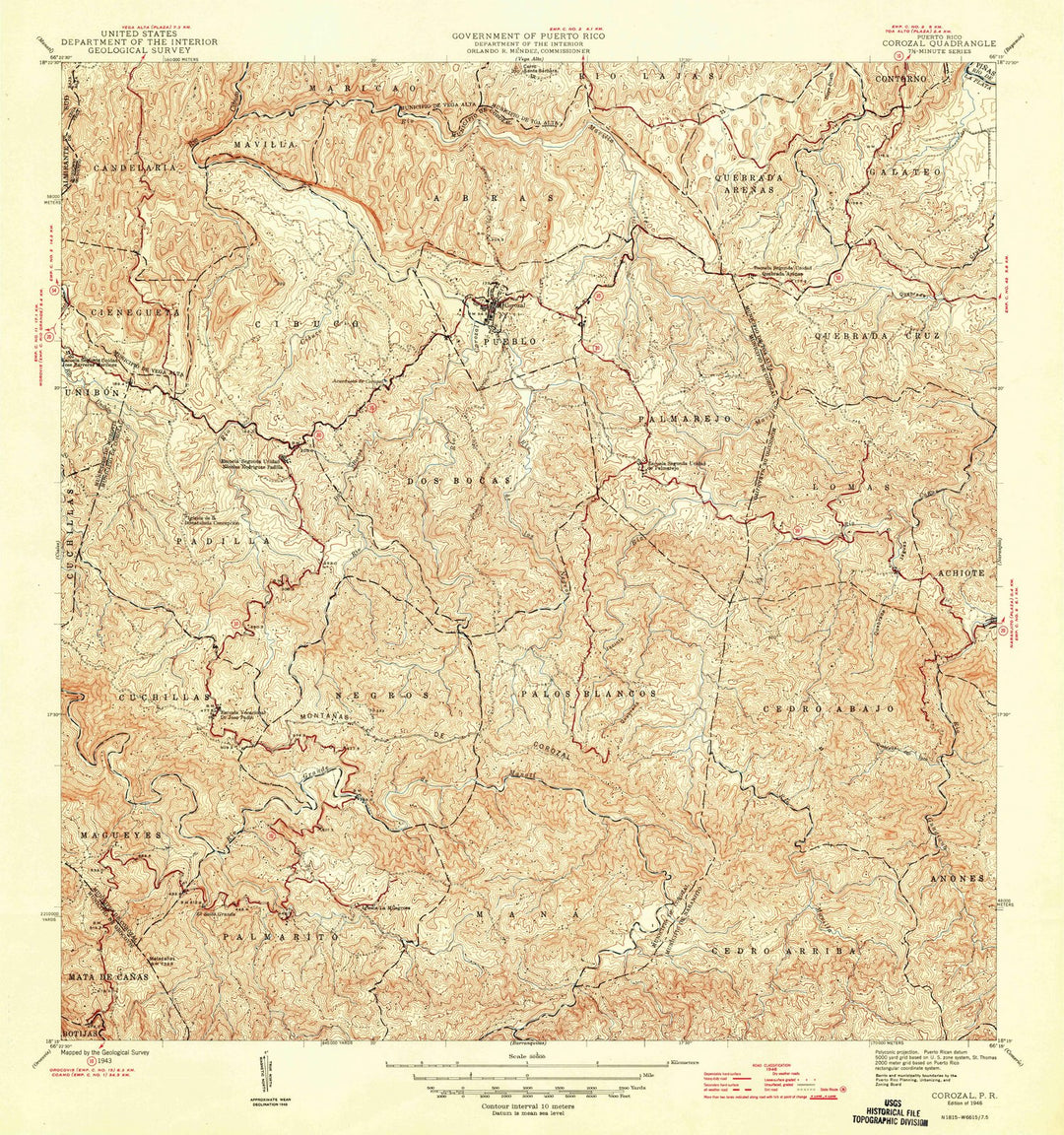 1946 Corozal, PR - Puerto Rico - USGS Topographic Map