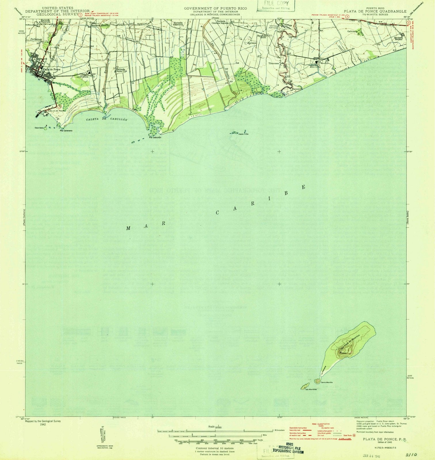 1945 Playae Ponce, PR - Puerto Rico - USGS Topographic Map