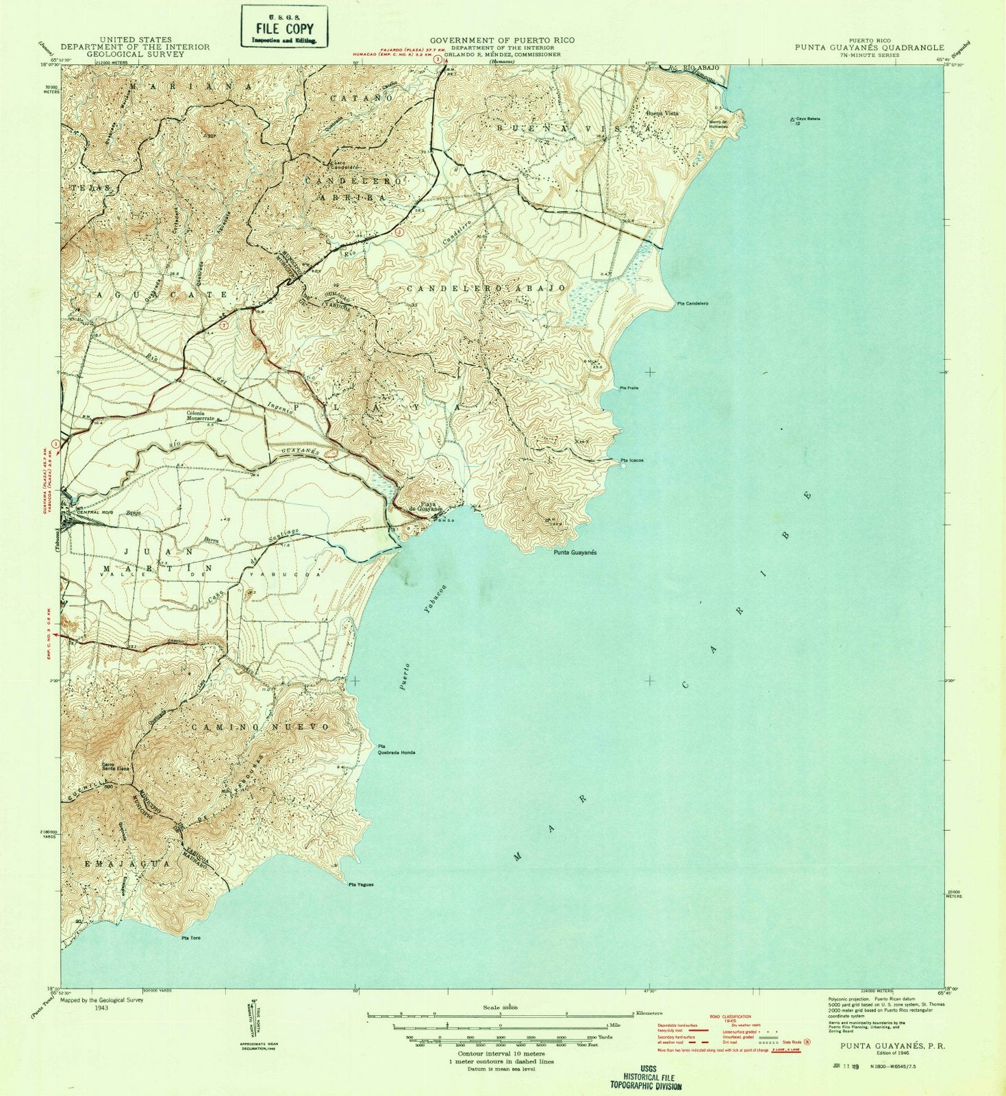 1946 Punta Guayanes, PR - Puerto Rico - USGS Topographic Map