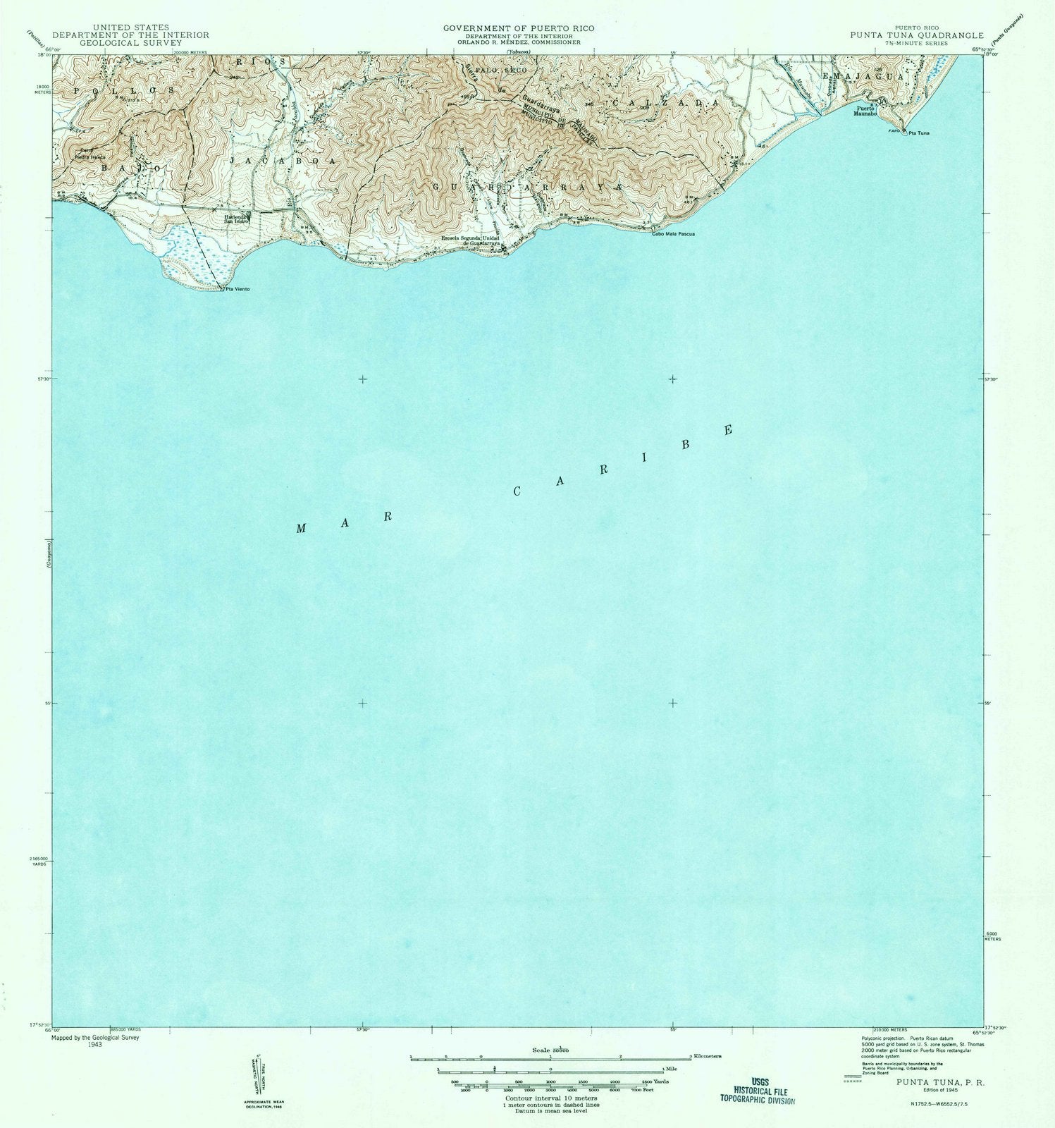 1945 Punta Tuna, PR - Puerto Rico - USGS Topographic Map