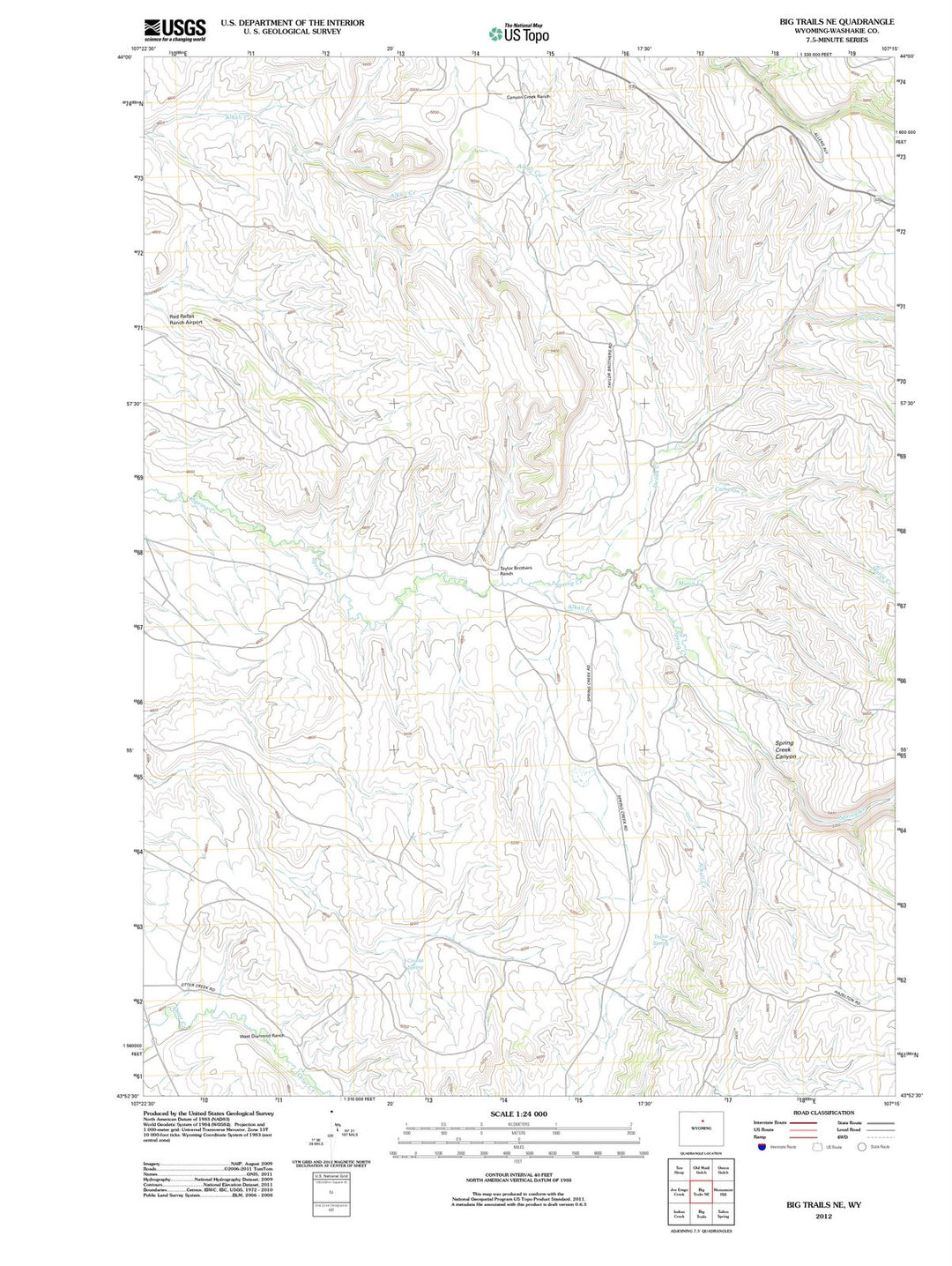 2012 Big Trails, WY - Wyoming - USGS Topographic Map v2