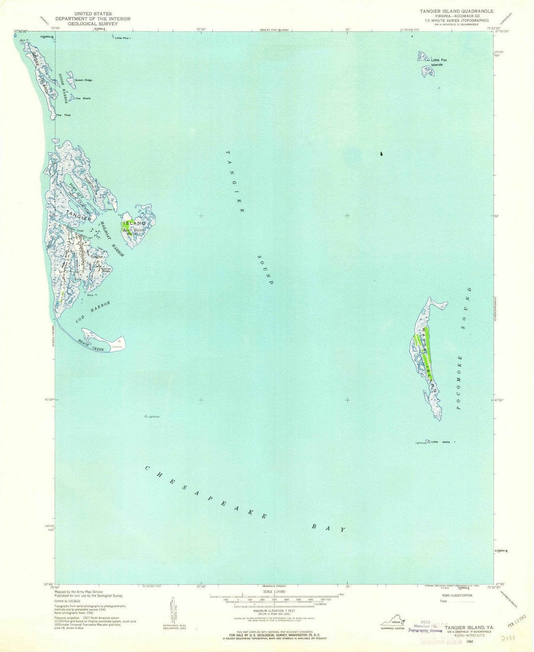 1942 Tangier Island, VA - Virginia - USGS Topographic Map