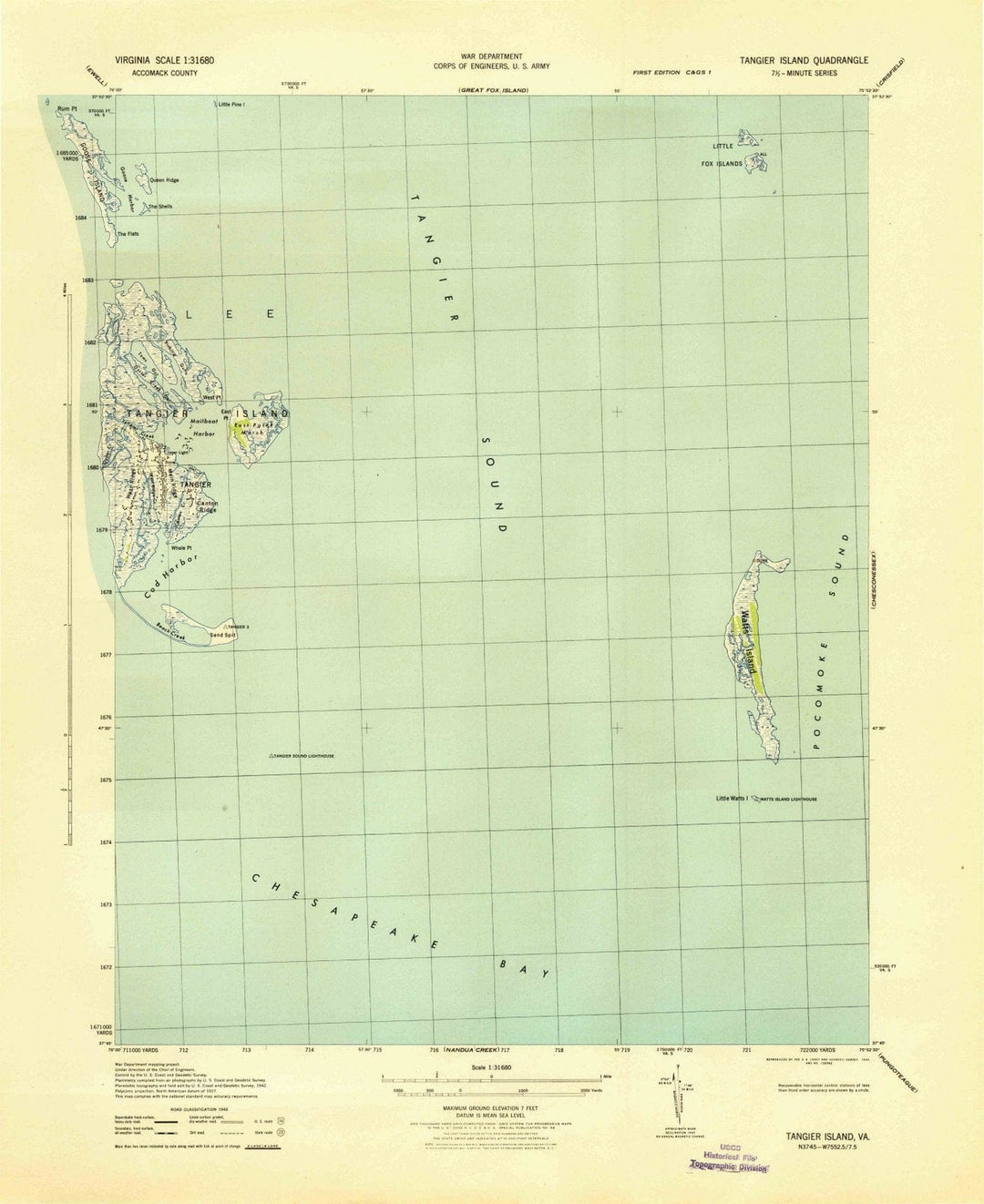 1943 Tangier Island, VA - Virginia - USGS Topographic Map