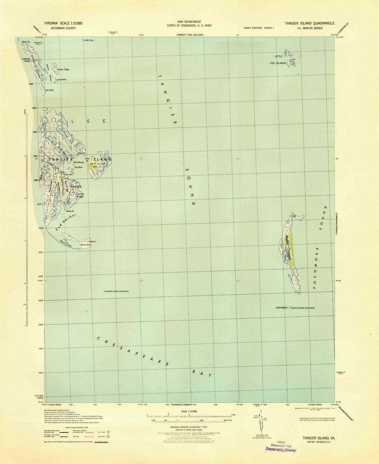 1943 Tangier Island, VA - Virginia - USGS Topographic Map