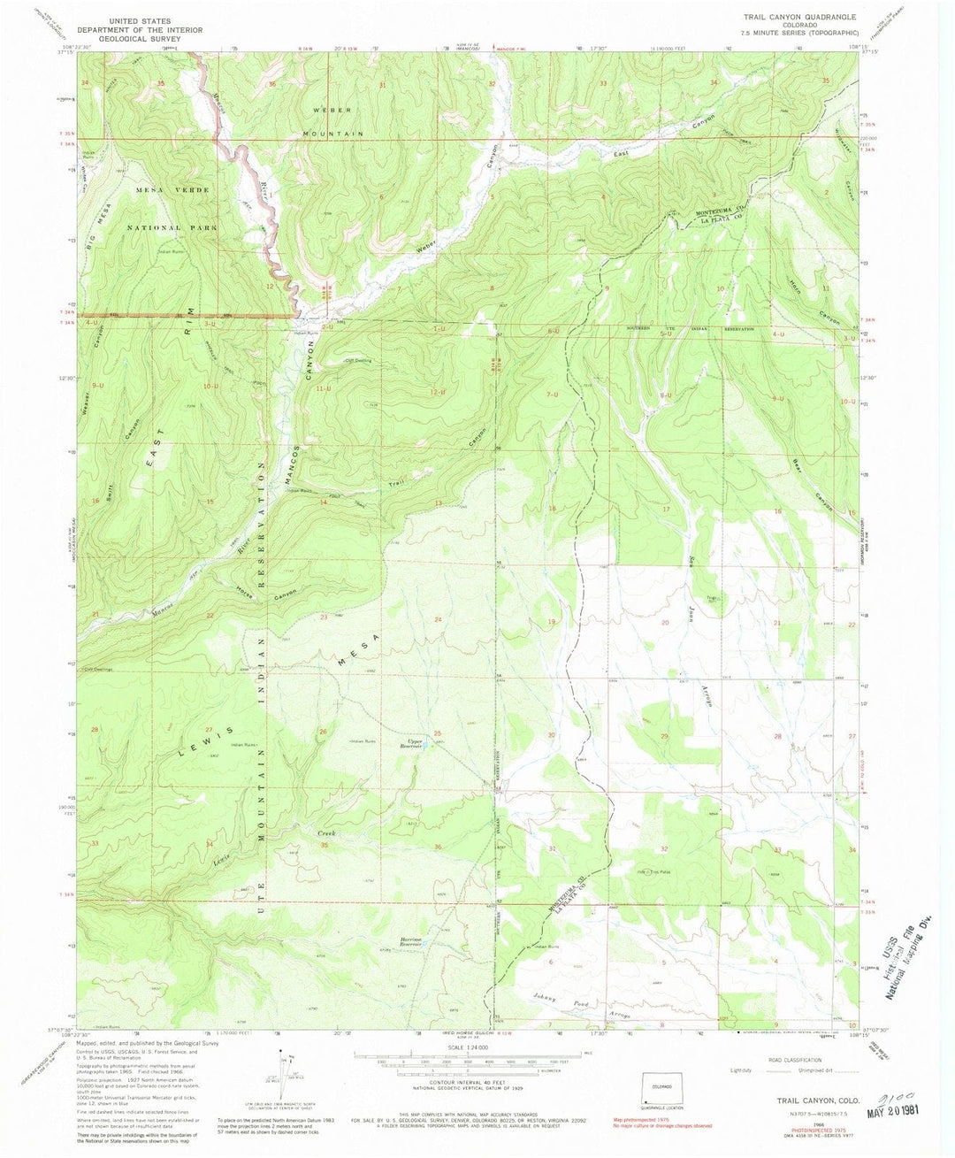 1966 Trail Canyon, CO - Colorado - USGS Topographic Map