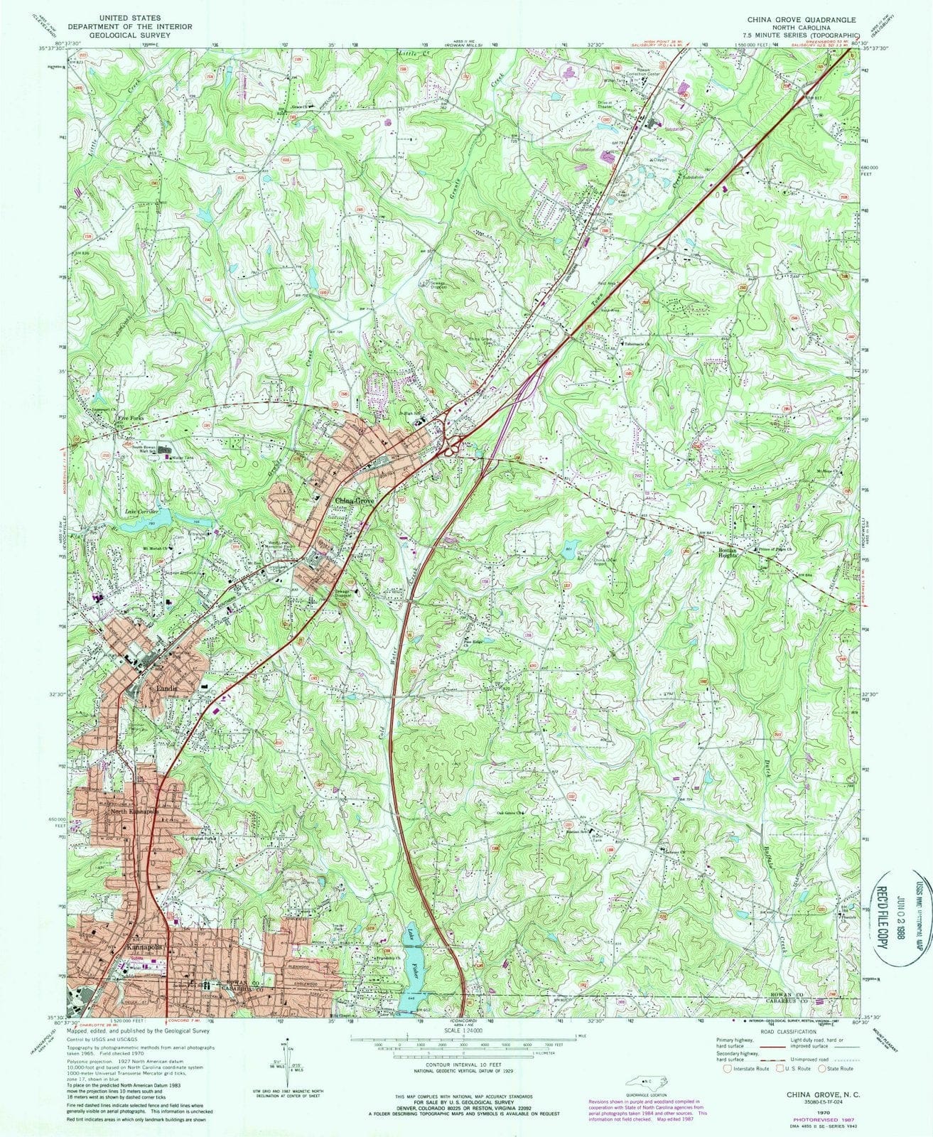 1970 China Grove, NC - North Carolina - USGS Topographic Map