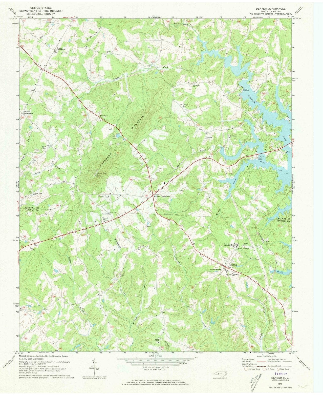 1970 Denver, NC - North Carolina - USGS Topographic Map