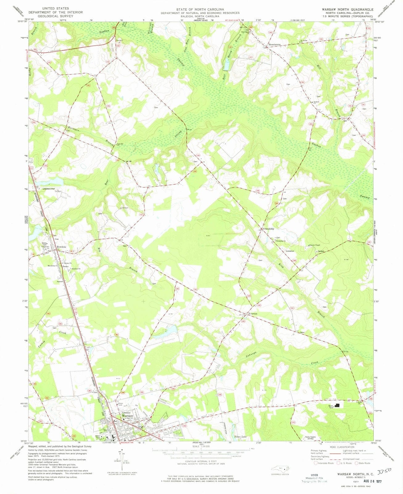 1977 Warsaw North, NC - North Carolina - USGS Topographic Map