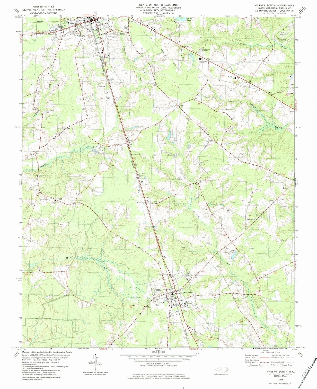 1984 Warsaw South, NC - North Carolina - USGS Topographic Map