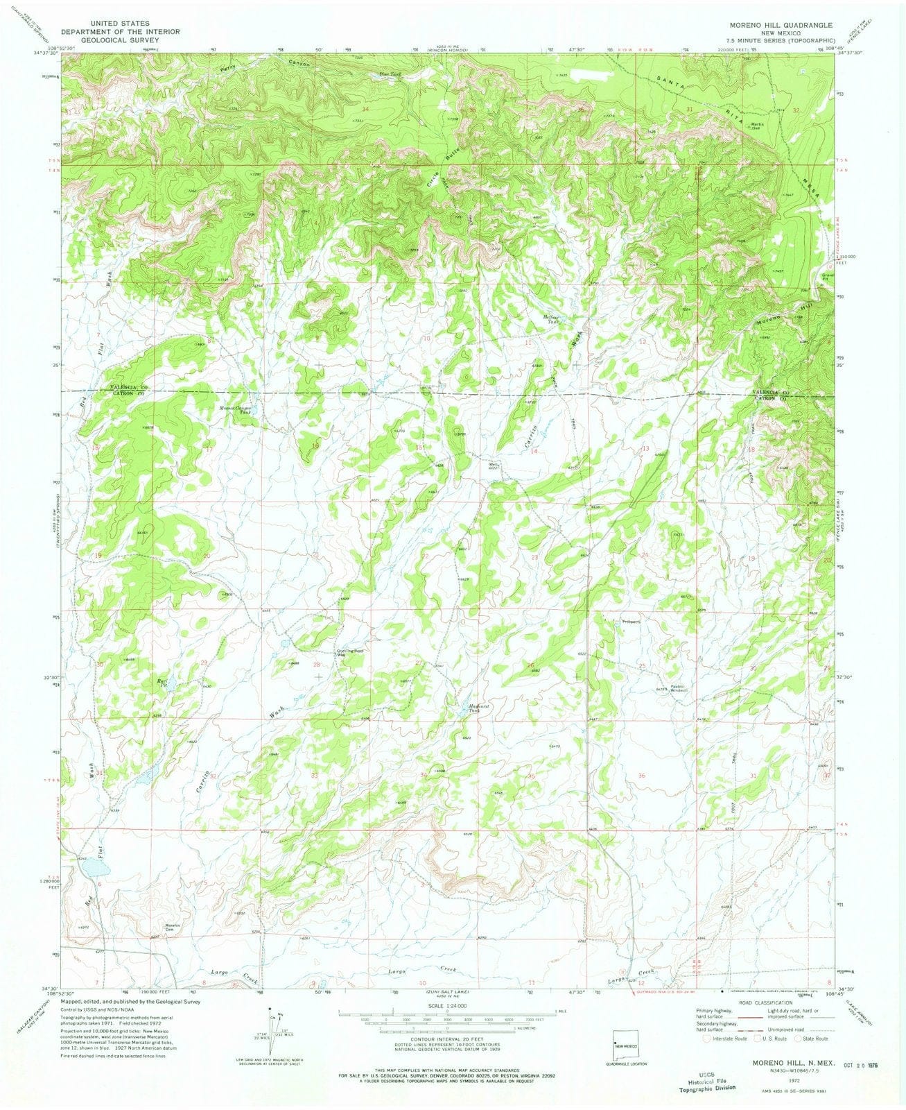 1972 Moreno Hill, NM - New Mexico - USGS Topographic Map