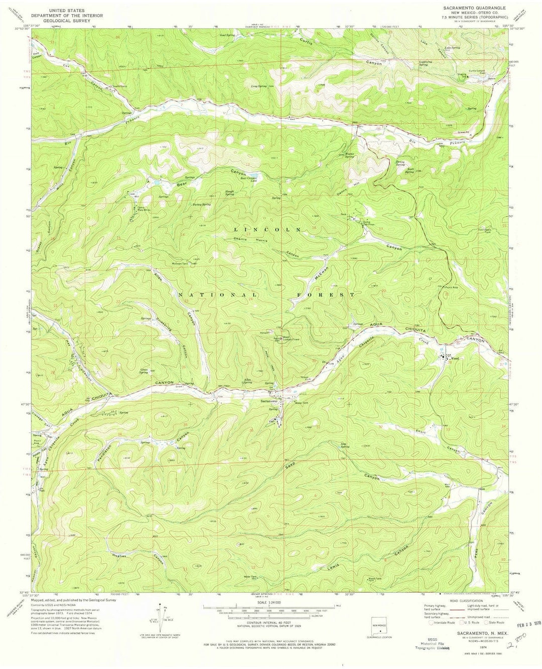 1974 Sacramento, NM - New Mexico - USGS Topographic Map