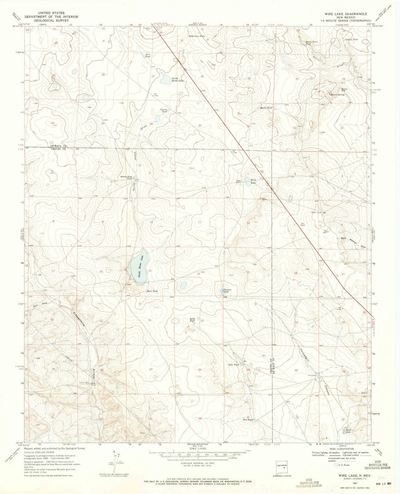 1967 Wire Lake, NM - New Mexico - USGS Topographic Map