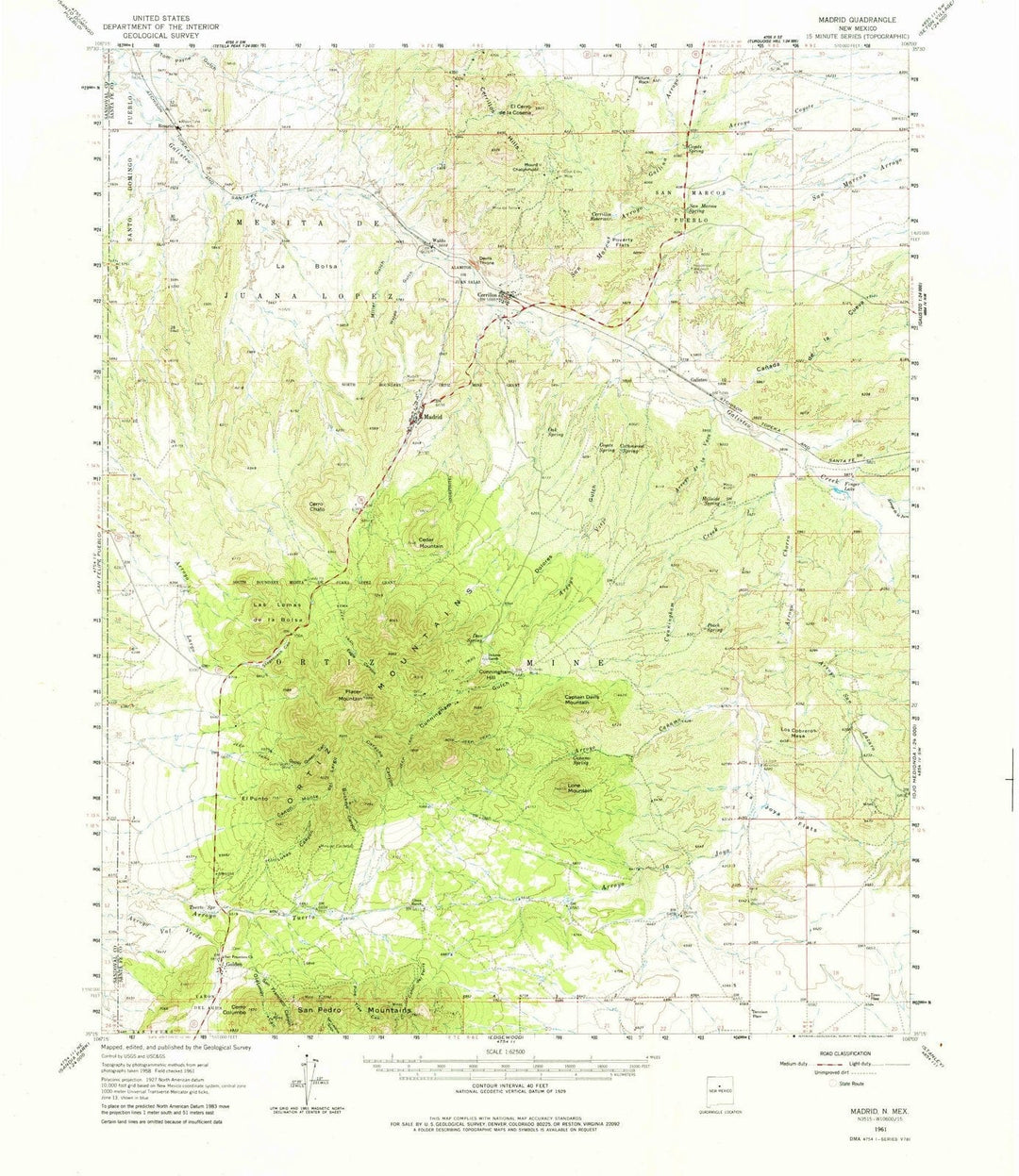 1961 Madrid, NM - New Mexico - USGS Topographic Map