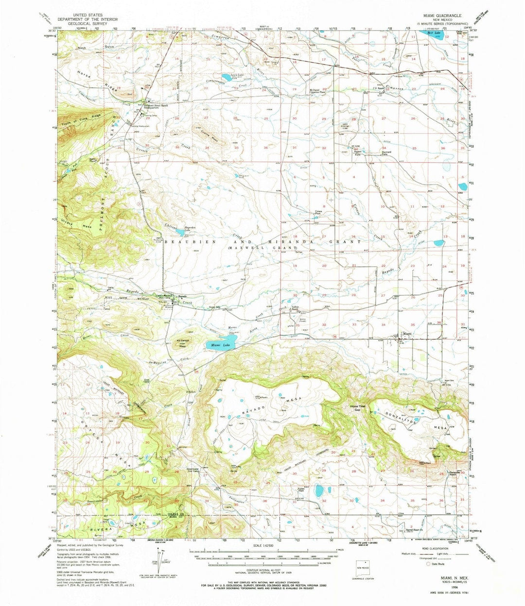 1956 Miami, NM - New Mexico - USGS Topographic Map