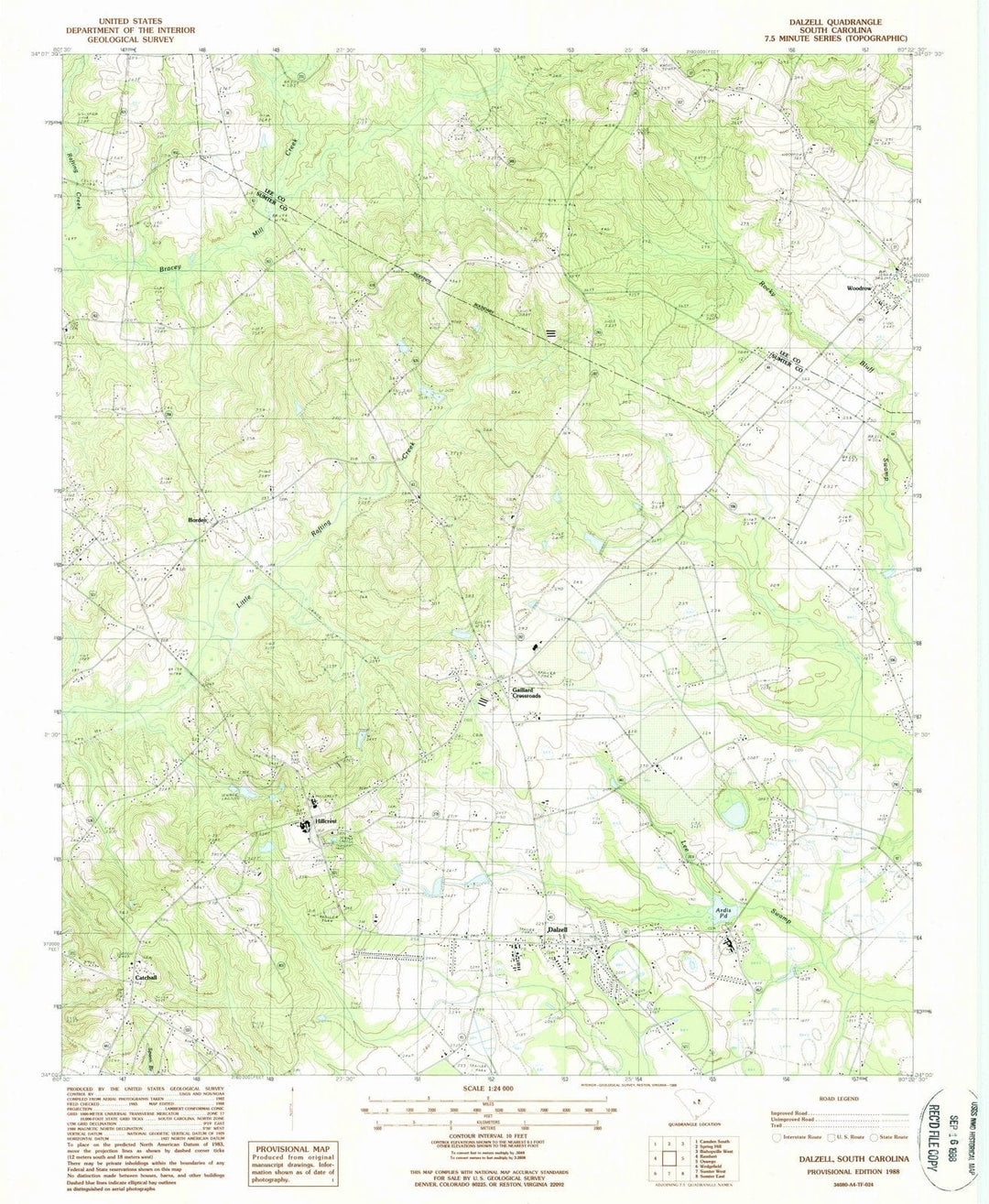 1988 Dalzell, SC - South Carolina - USGS Topographic Map