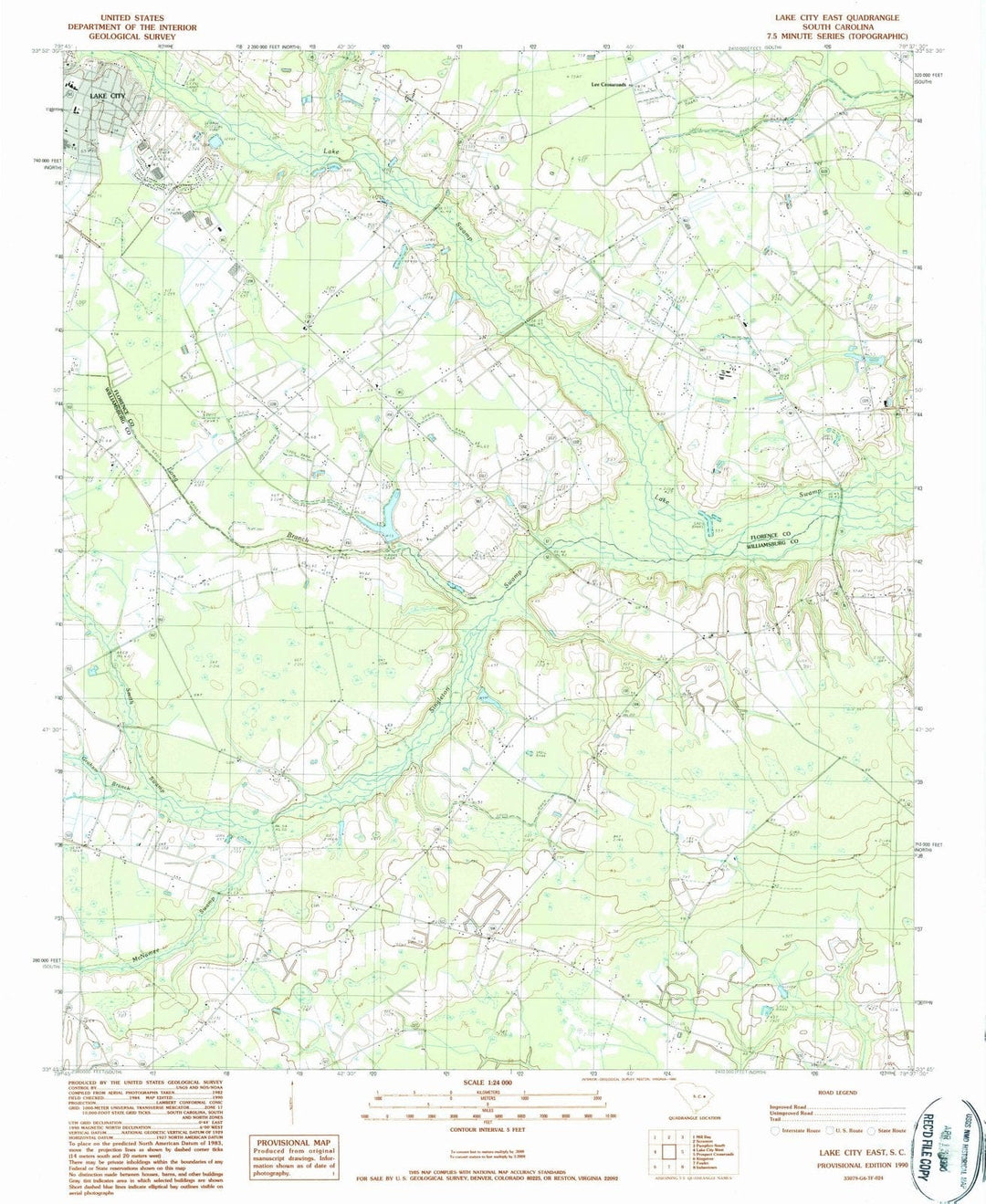 1990 Lake City East, SC - South Carolina - USGS Topographic Map