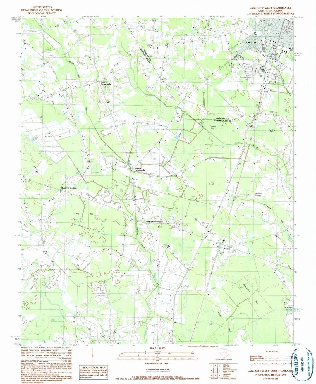 1990 Lake City West, SC - South Carolina - USGS Topographic Map