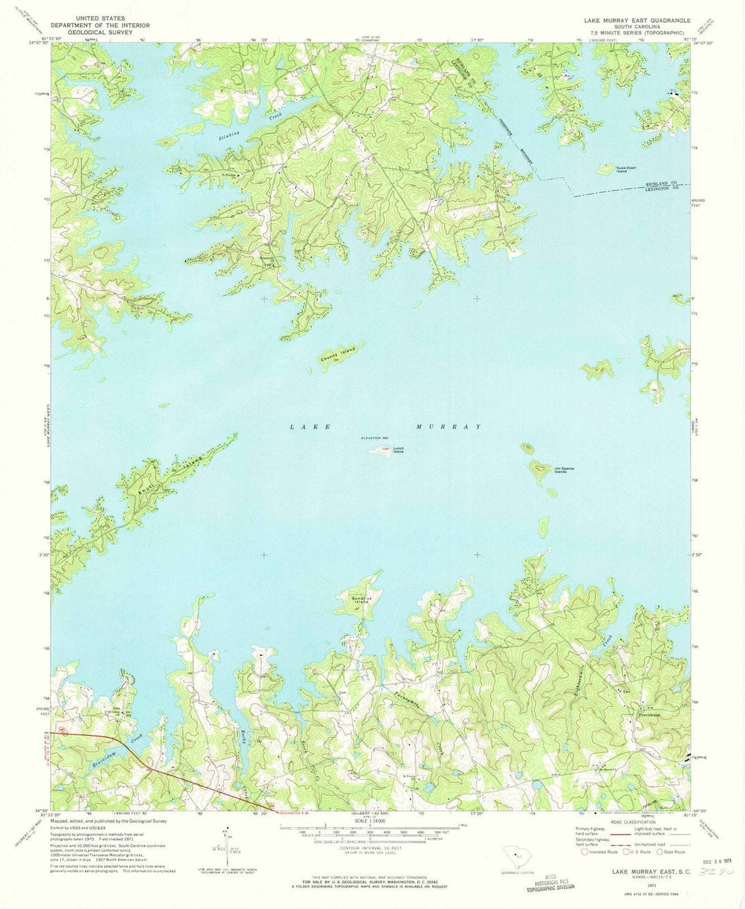 1971 Lake Murray East, SC - South Carolina - USGS Topographic Map