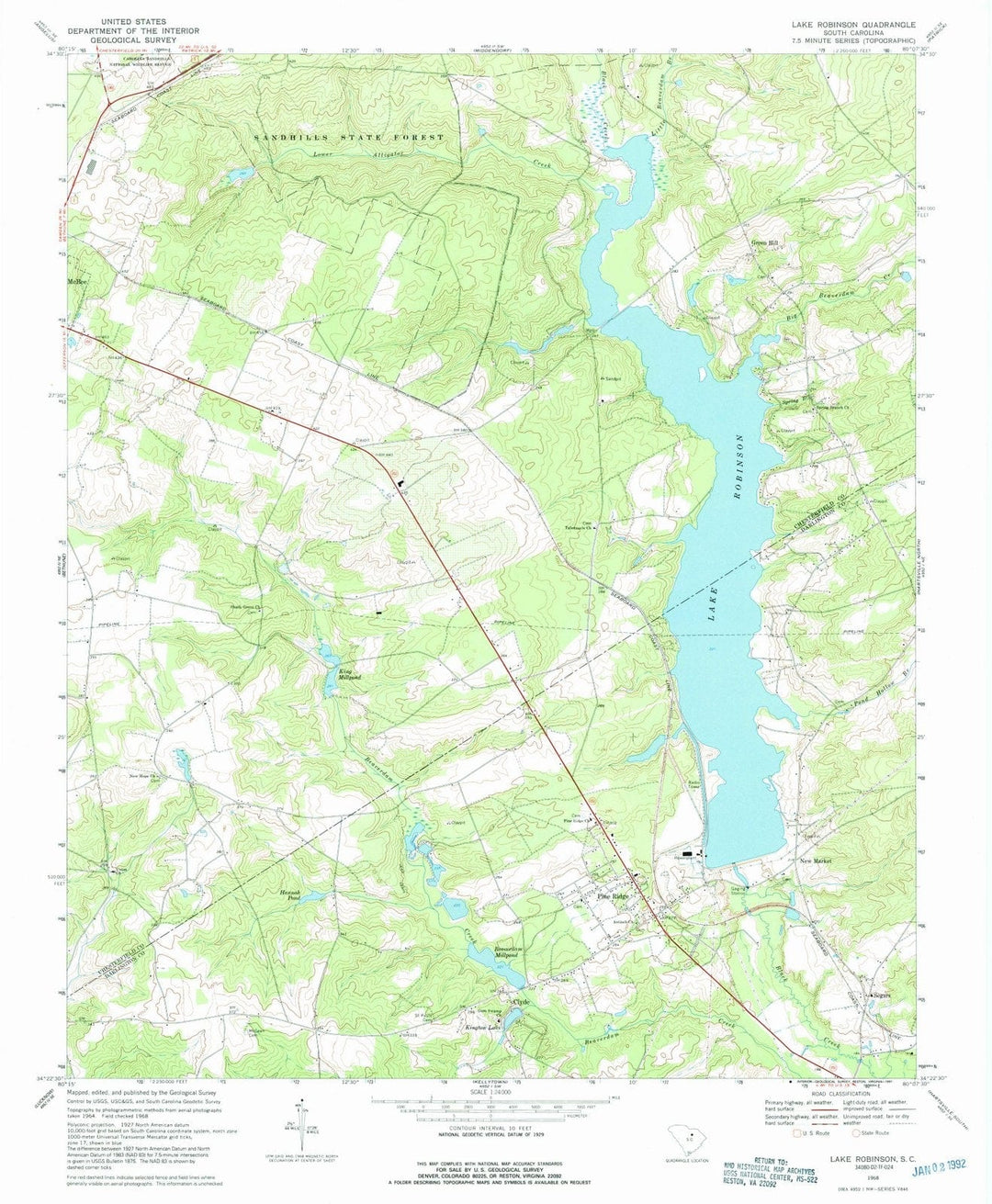 1968 Lake Robinson, SC - South Carolina - USGS Topographic Map