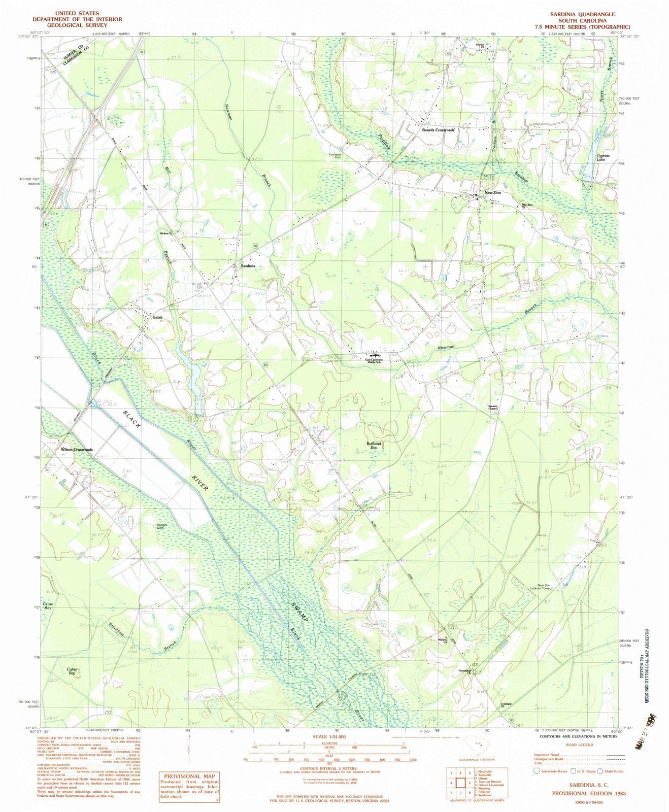 1983 Sardinia, SC - South Carolina - USGS Topographic Map