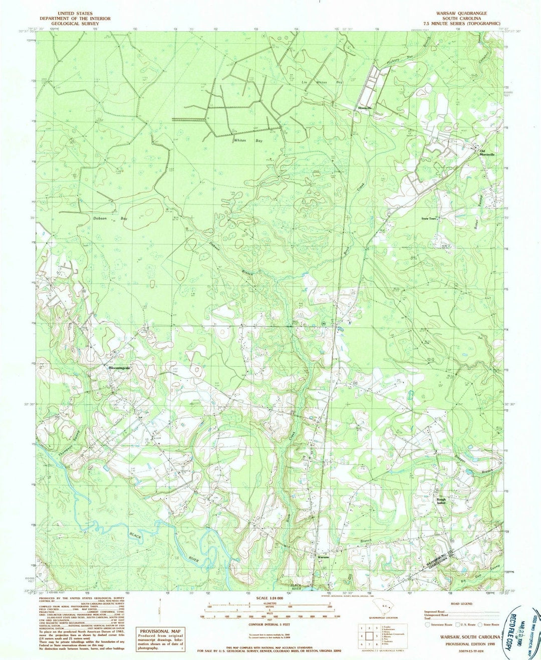 1990 Warsaw, SC - South Carolina - USGS Topographic Map