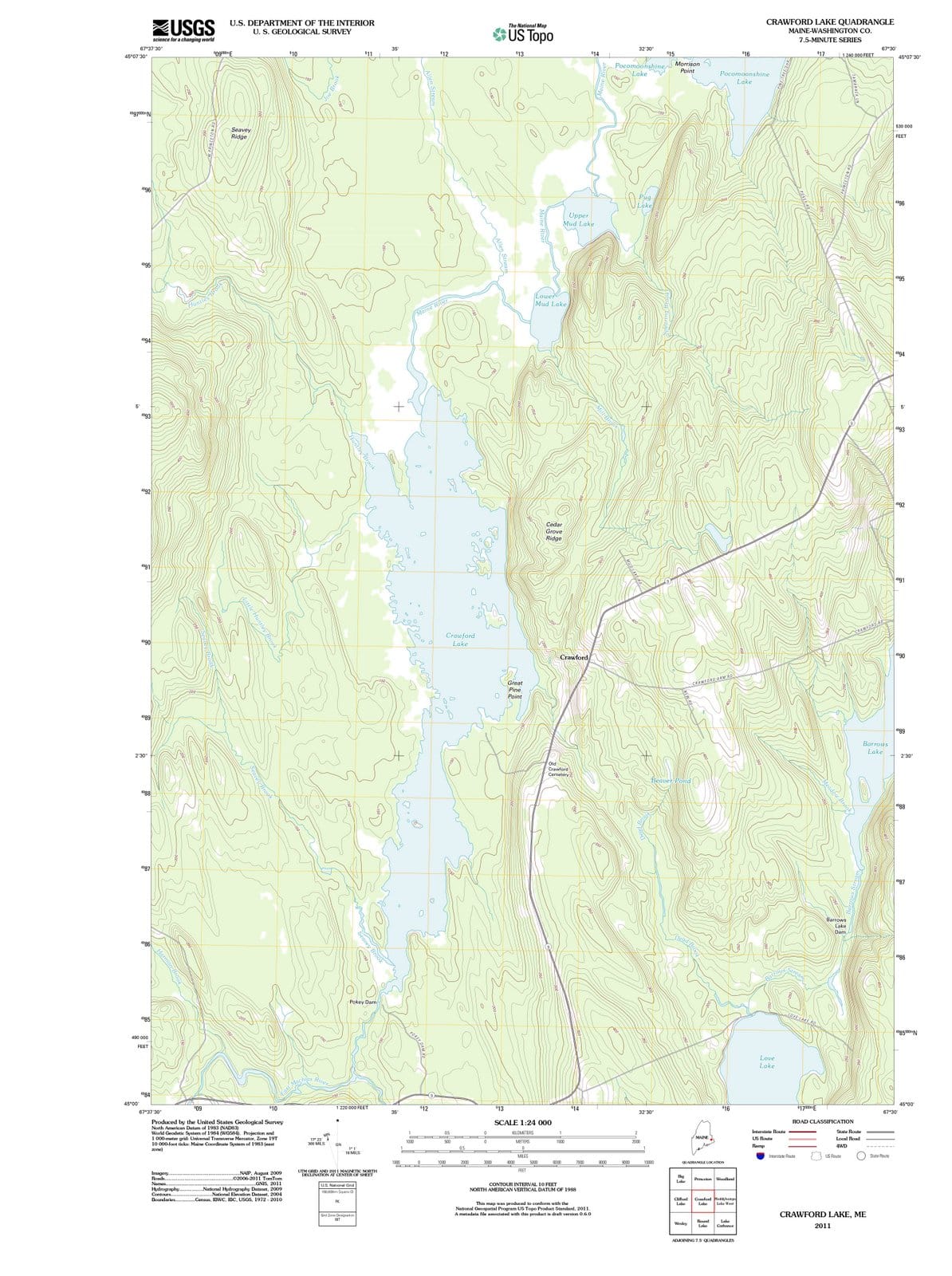 2011 Crawford Lake, ME - Maine - USGS Topographic Map