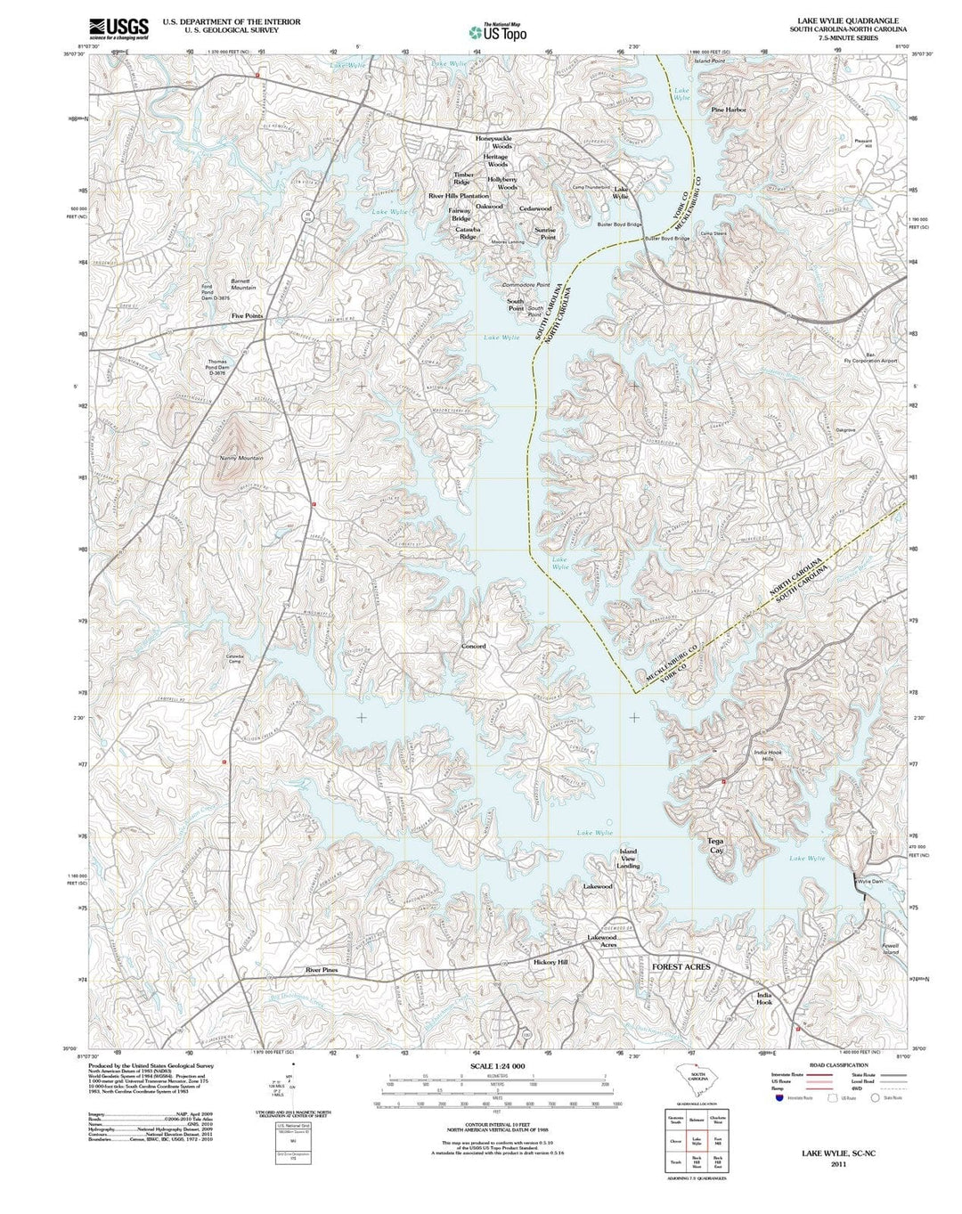 2011 Lake Wylie, SC - South Carolina - USGS Topographic Map