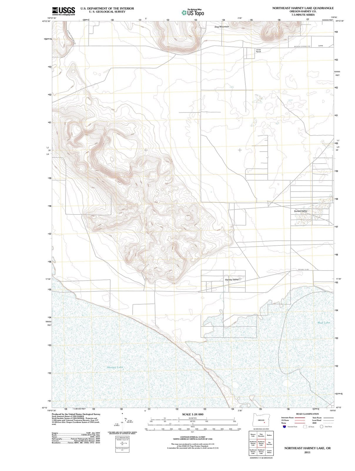 2011 Northeast Harney Lake, OR - Oregon - USGS Topographic Map