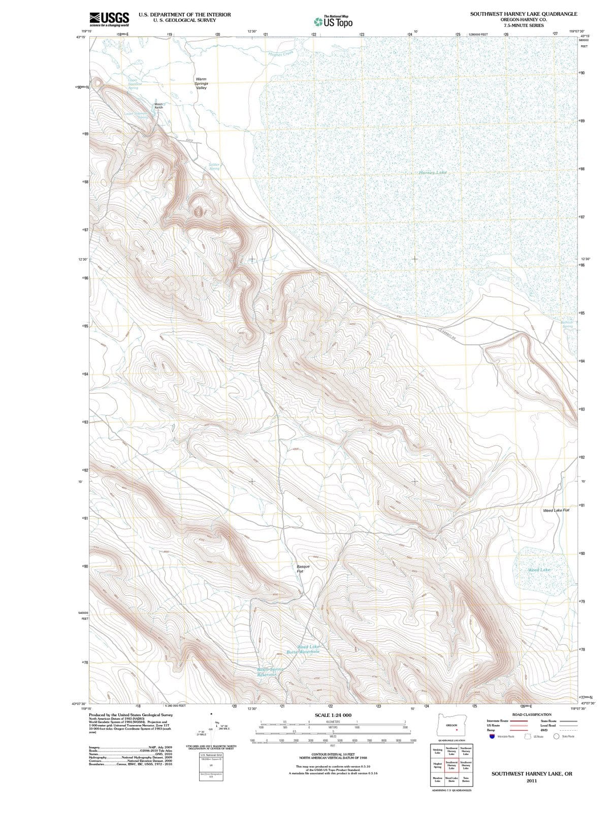 2011 Southwest Harney Lake, OR - Oregon - USGS Topographic Map