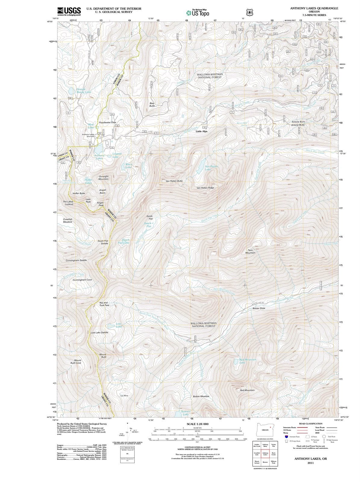 2011 Anthony Lakes, OR - Oregon - USGS Topographic Map