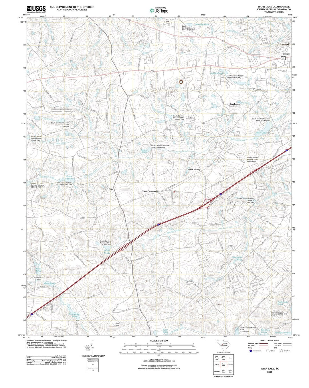 2011 Barr Lake, SC - South Carolina - USGS Topographic Map