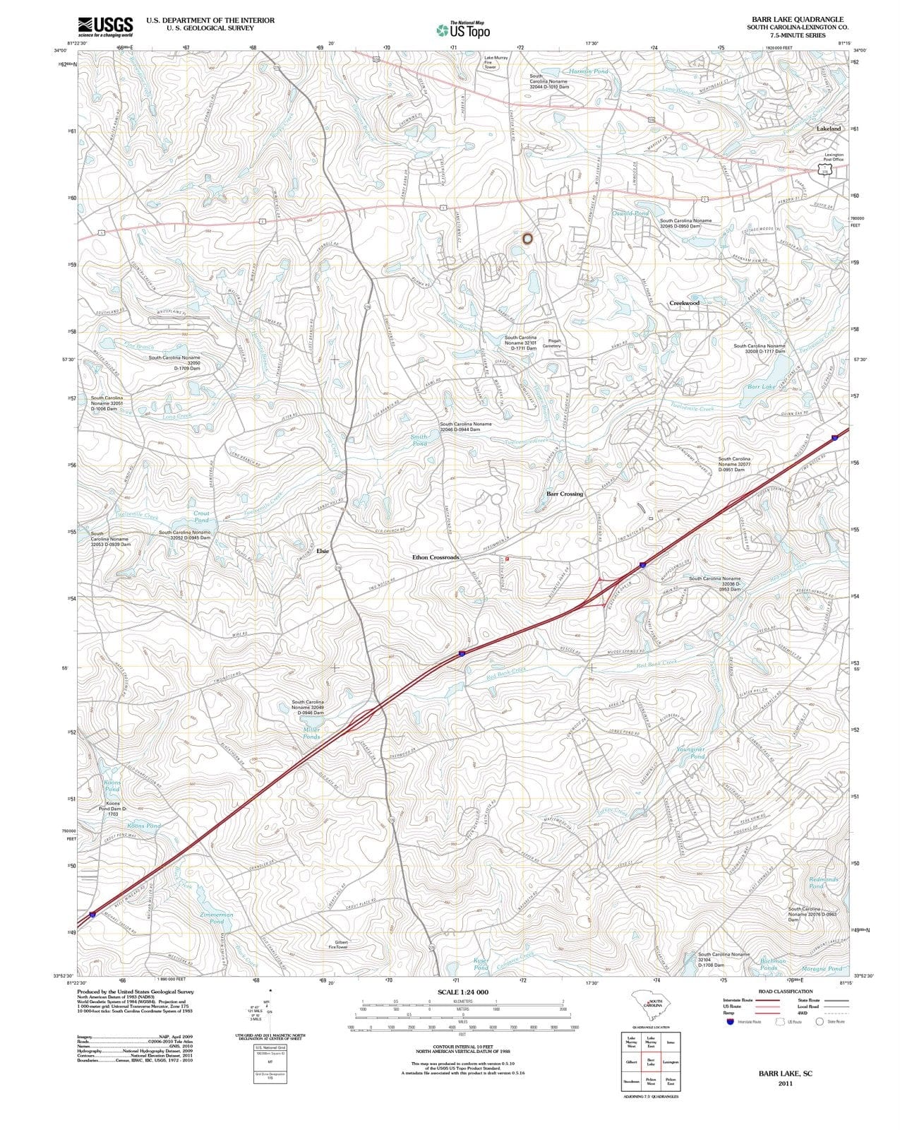 2011 Barr Lake, SC - South Carolina - USGS Topographic Map