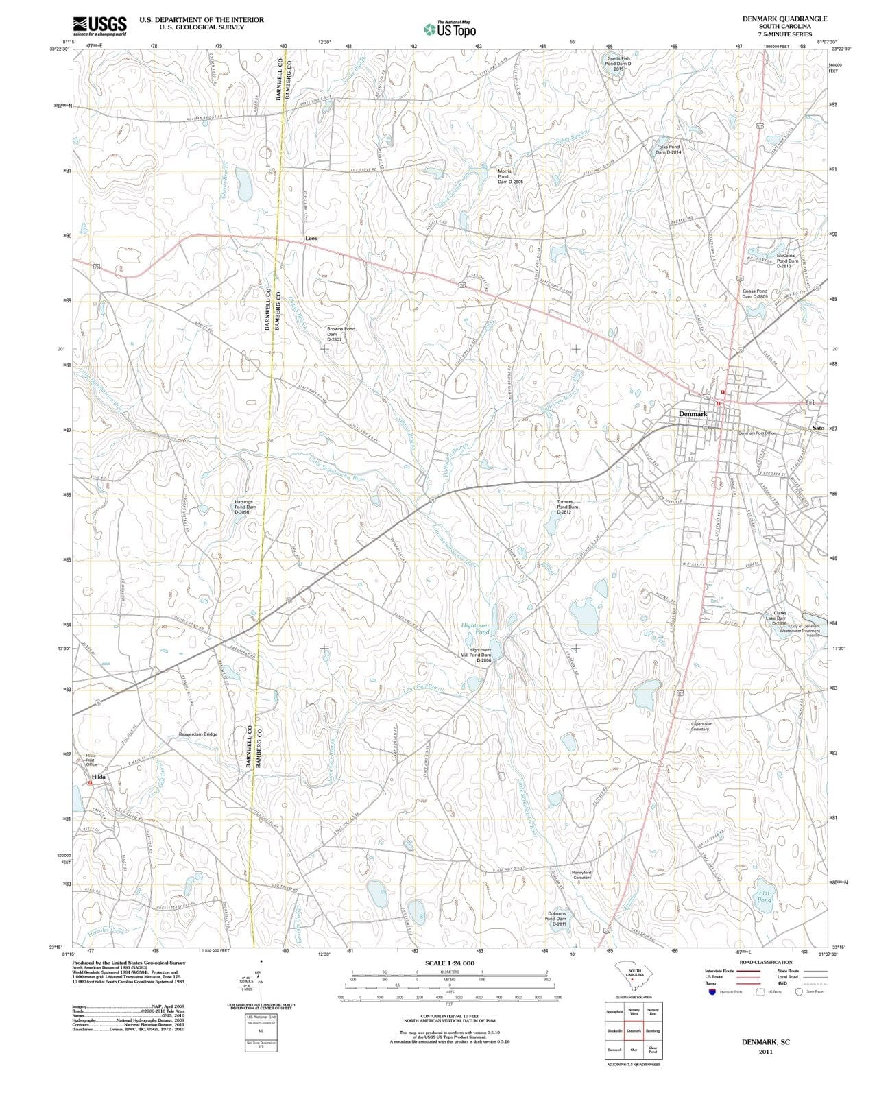 2011 Denmark, SC - South Carolina - USGS Topographic Map