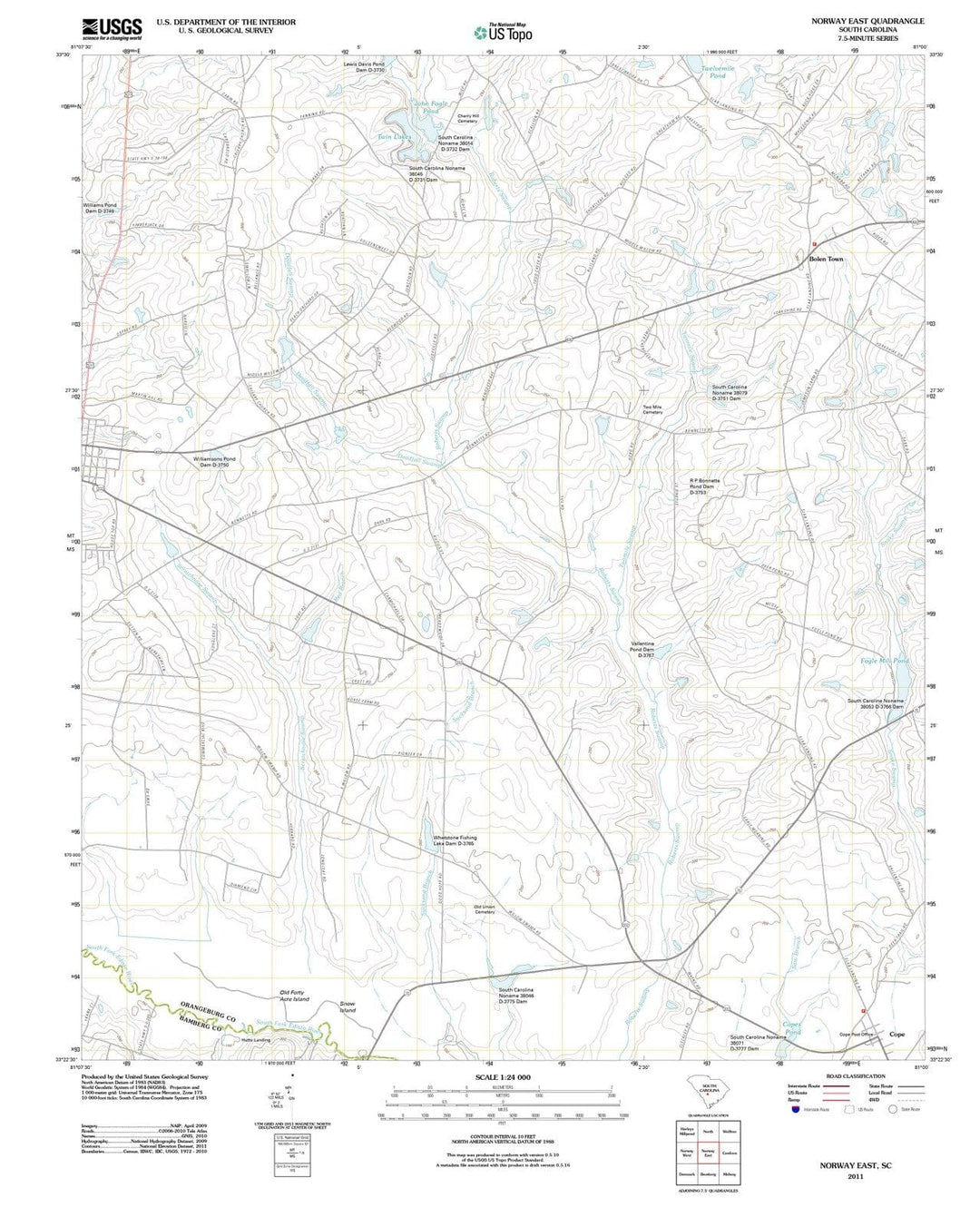 2011 Norway East, SC - South Carolina - USGS Topographic Map