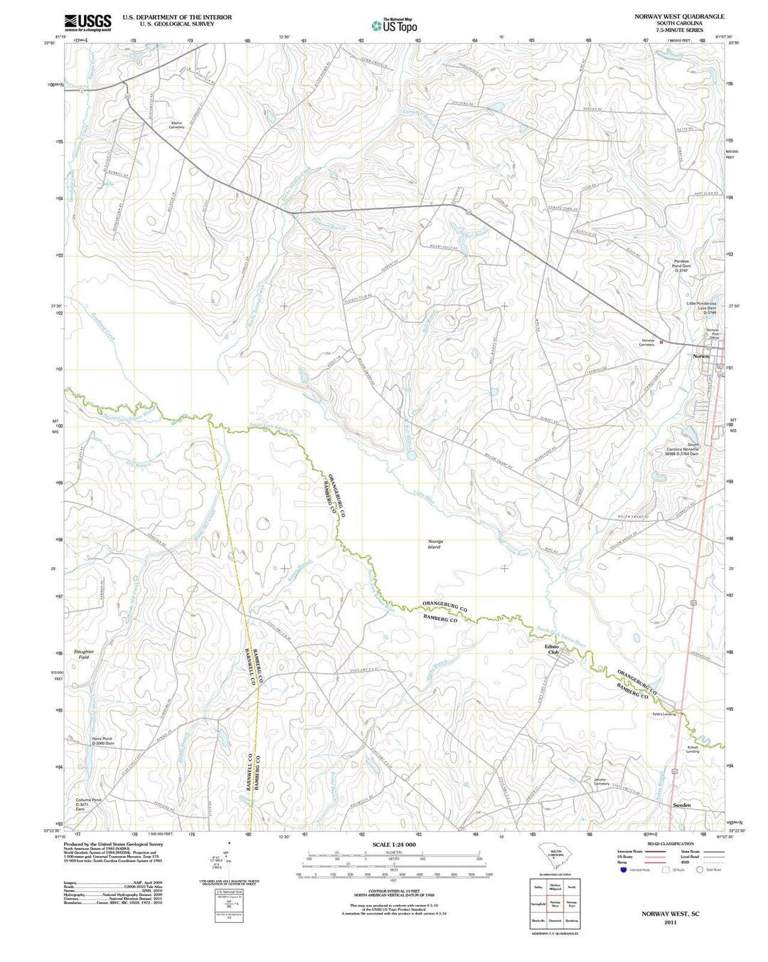 2011 Norway West, SC - South Carolina - USGS Topographic Map