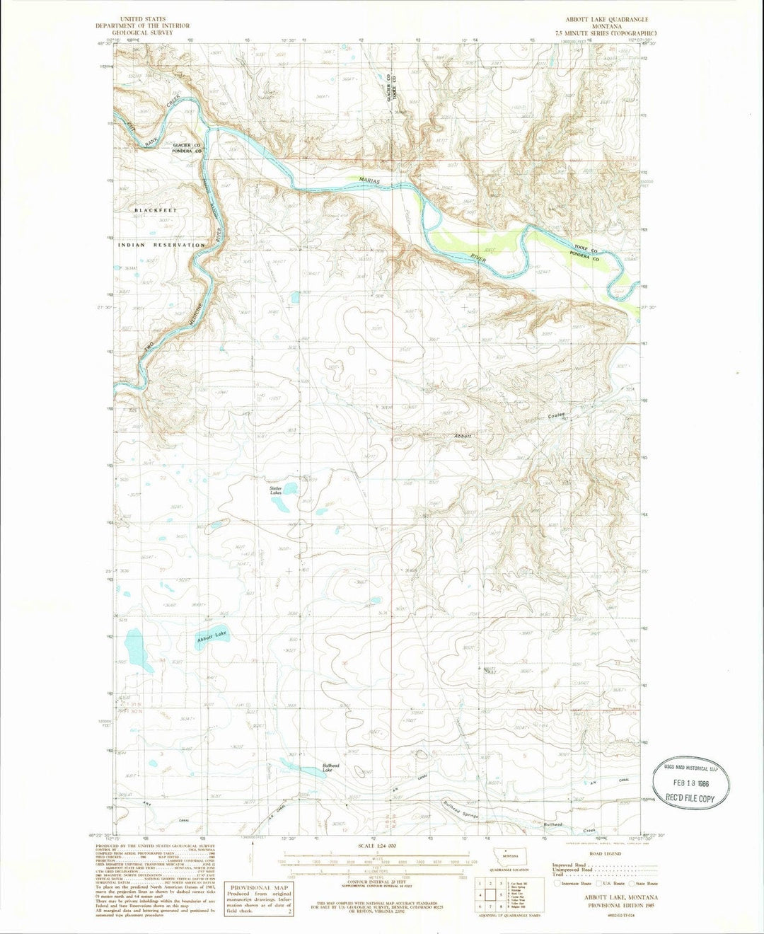 1985 Abbott Lake, MT - Montana - USGS Topographic Map