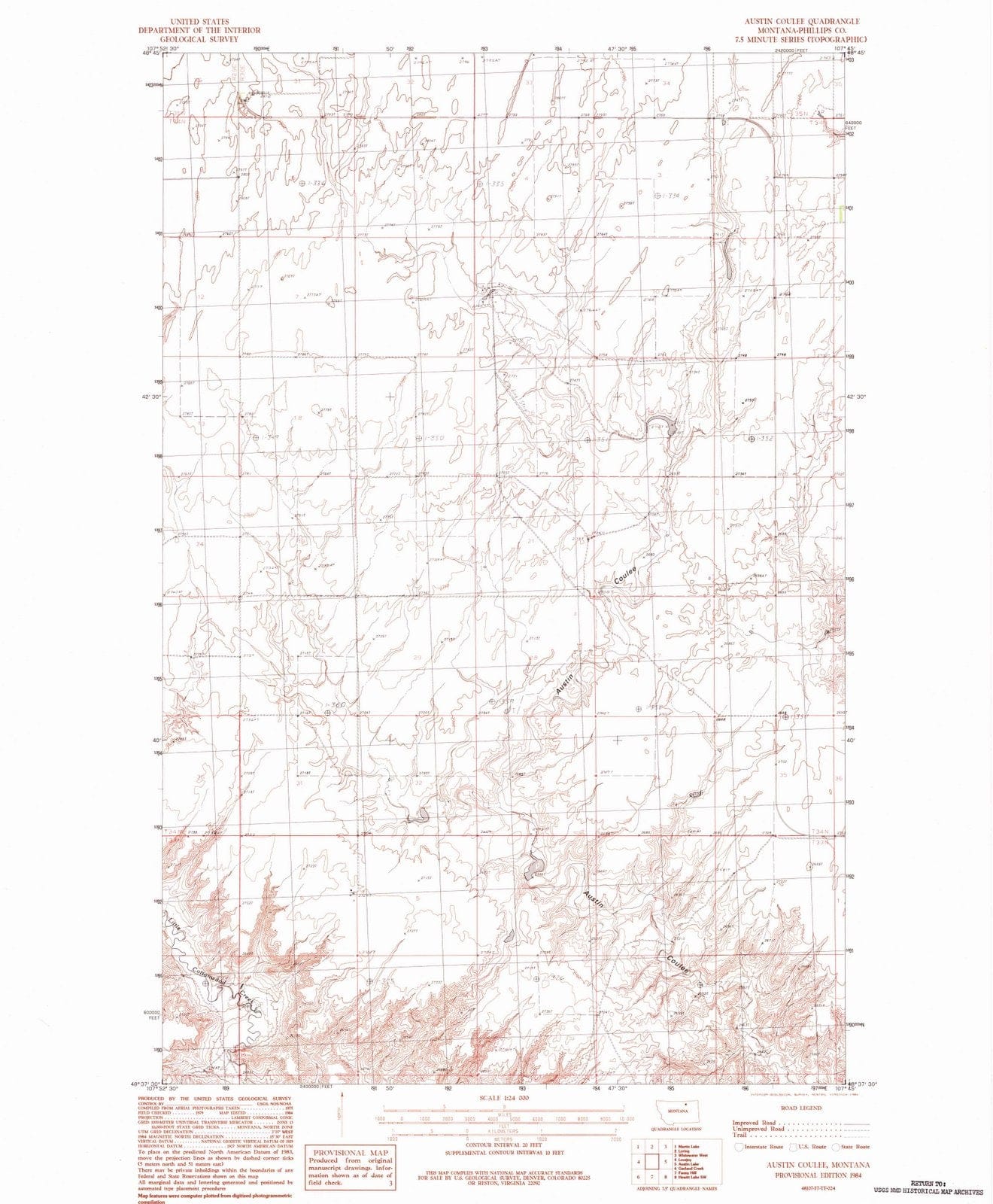 1984 Austin Coulee, MT - Montana - USGS Topographic Map