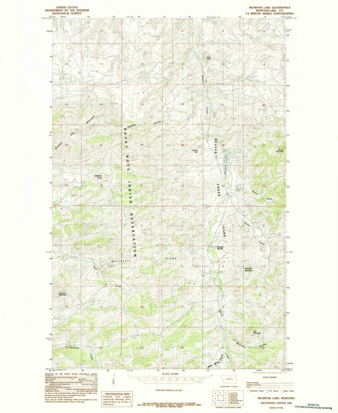 1984 Bearpaw Lake, MT - Montana - USGS Topographic Map