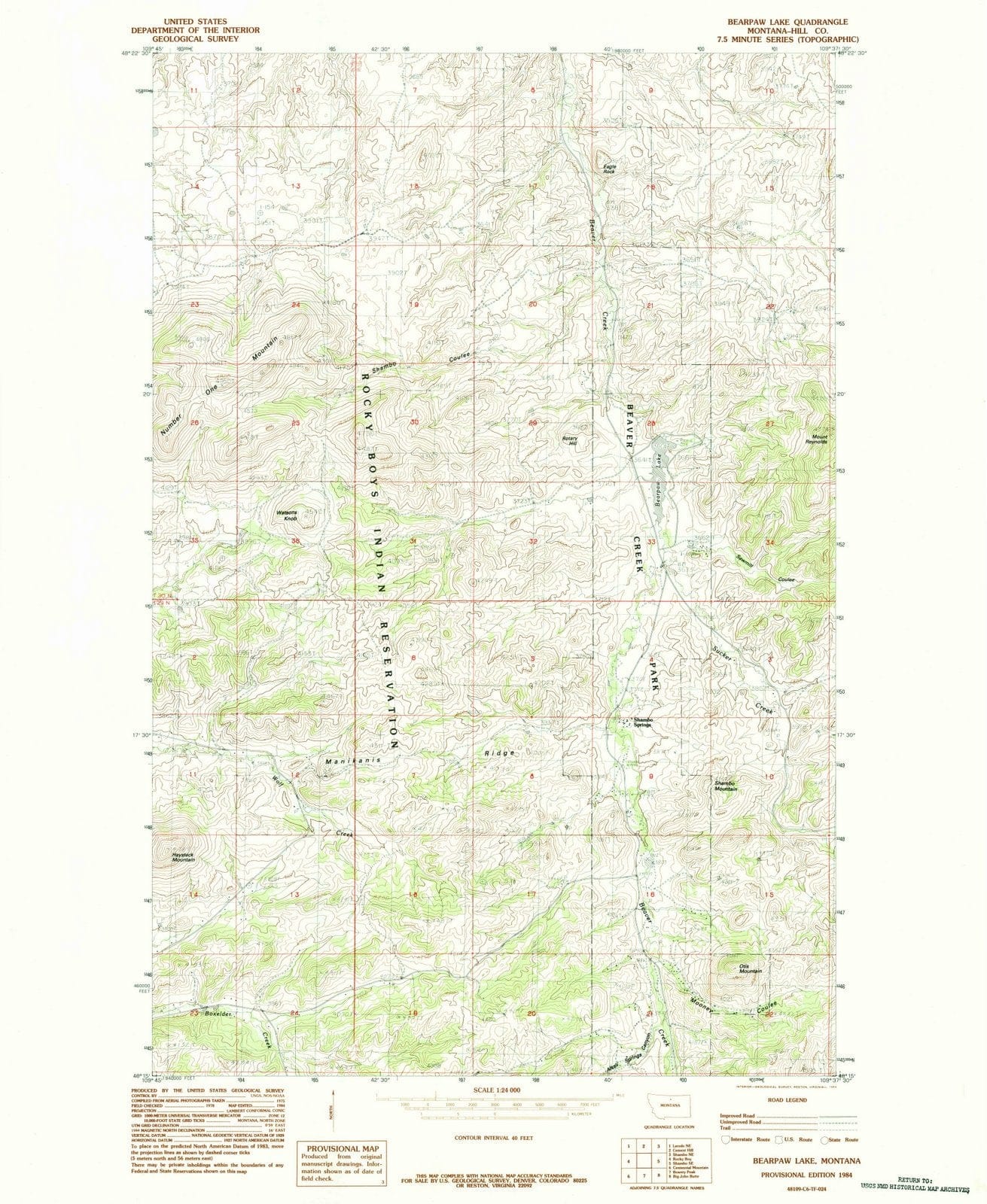 1984 Bearpaw Lake, MT - Montana - USGS Topographic Map