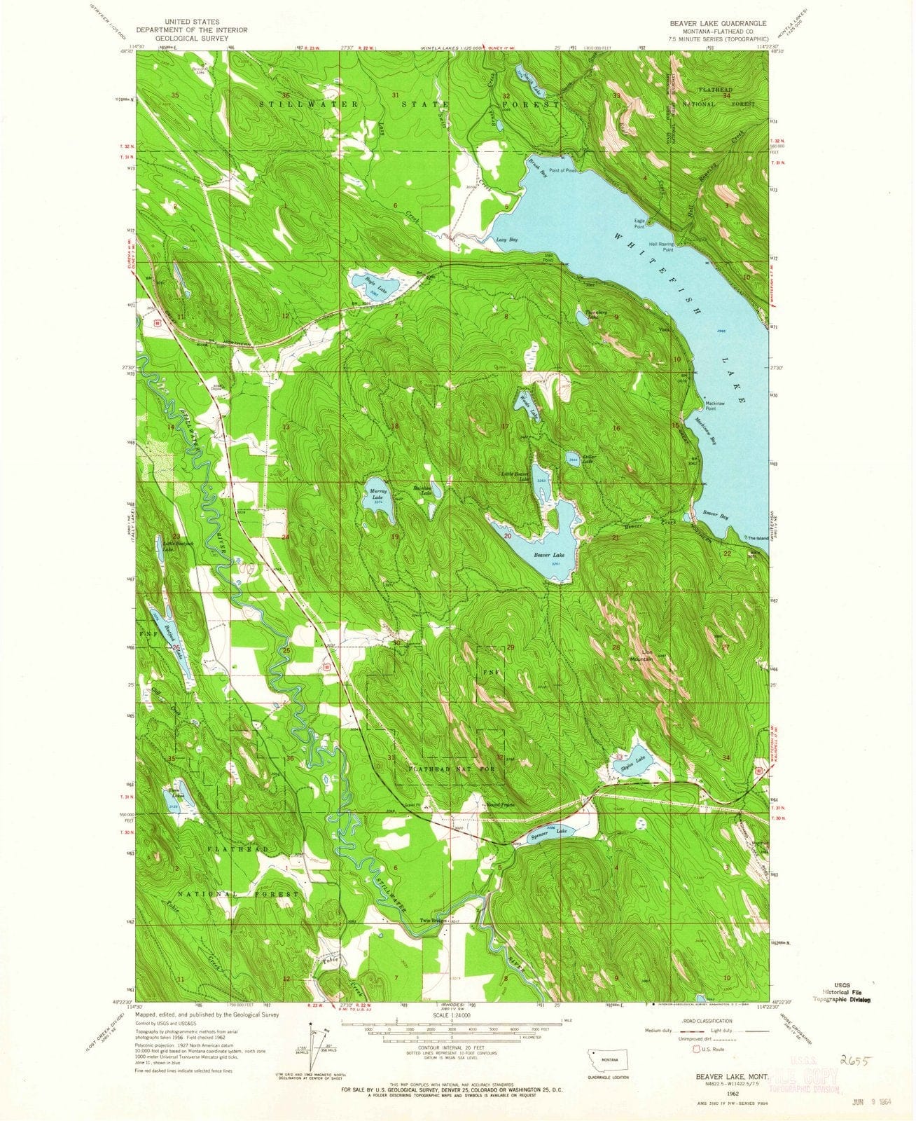 1962 Beaver Lake, MT - Montana - USGS Topographic Map