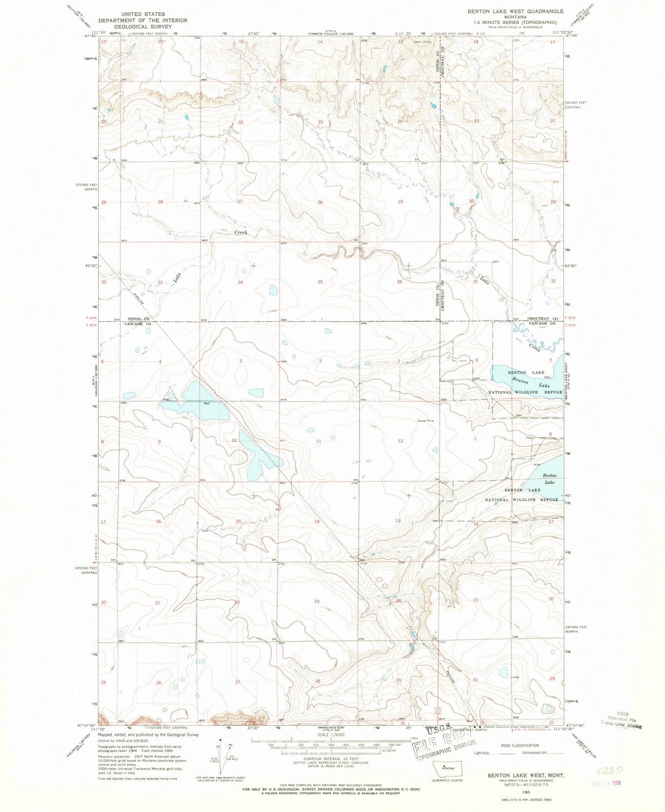 1965 Benton Lake West, MT - Montana - USGS Topographic Map