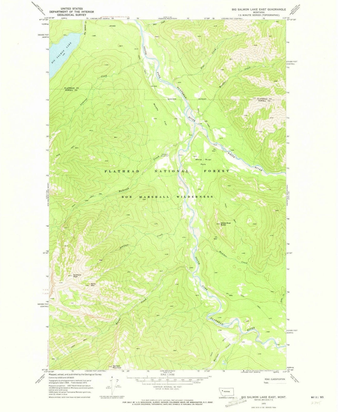 1970 Big Salmon Lake East, MT - Montana - USGS Topographic Map