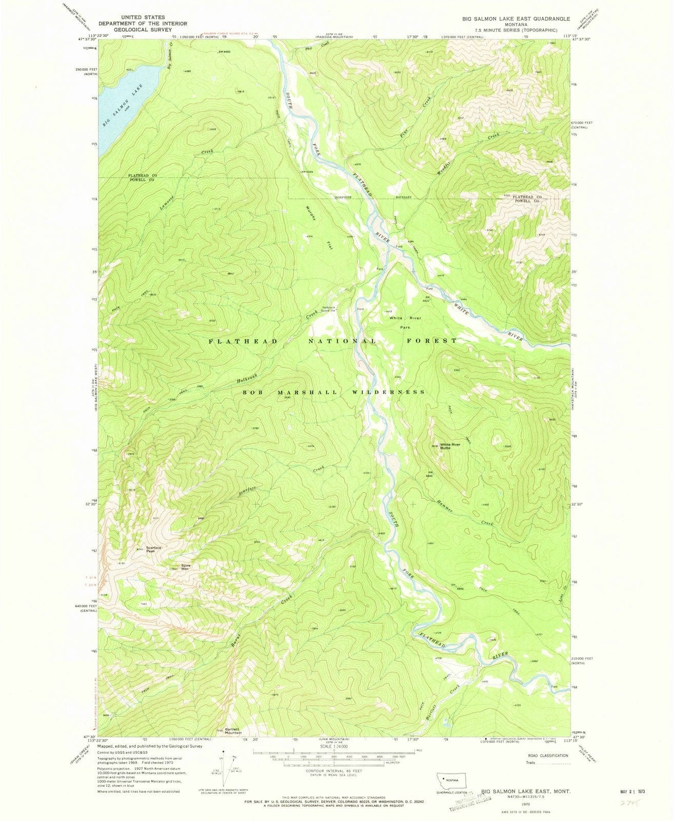 1970 Big Salmon Lake East, MT - Montana - USGS Topographic Map