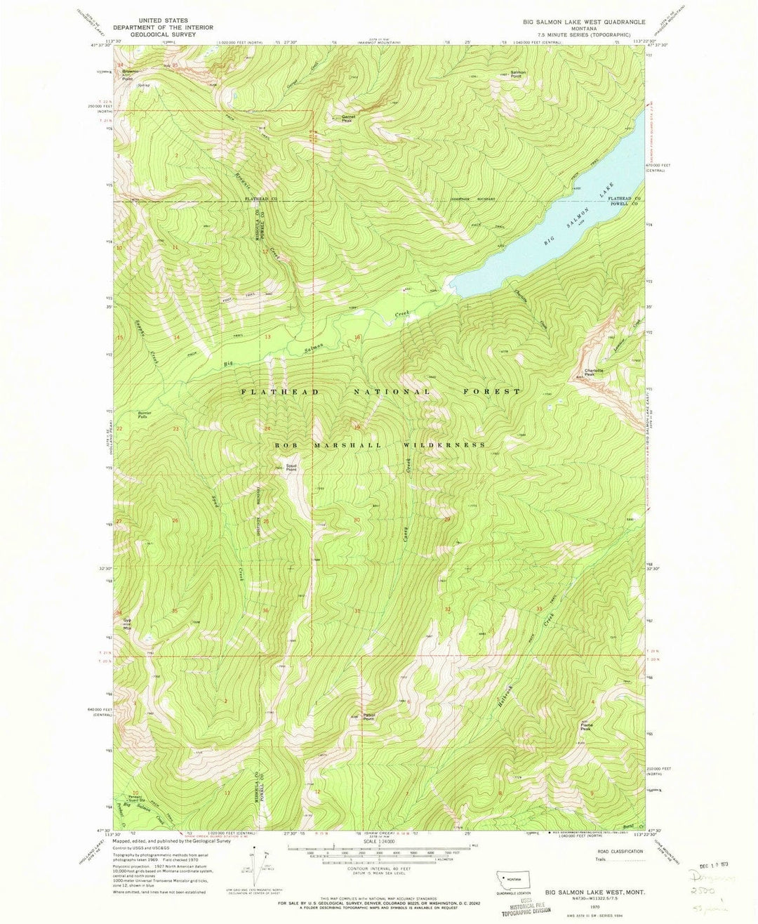 1970 Big Salmon Lake West, MT - Montana - USGS Topographic Map