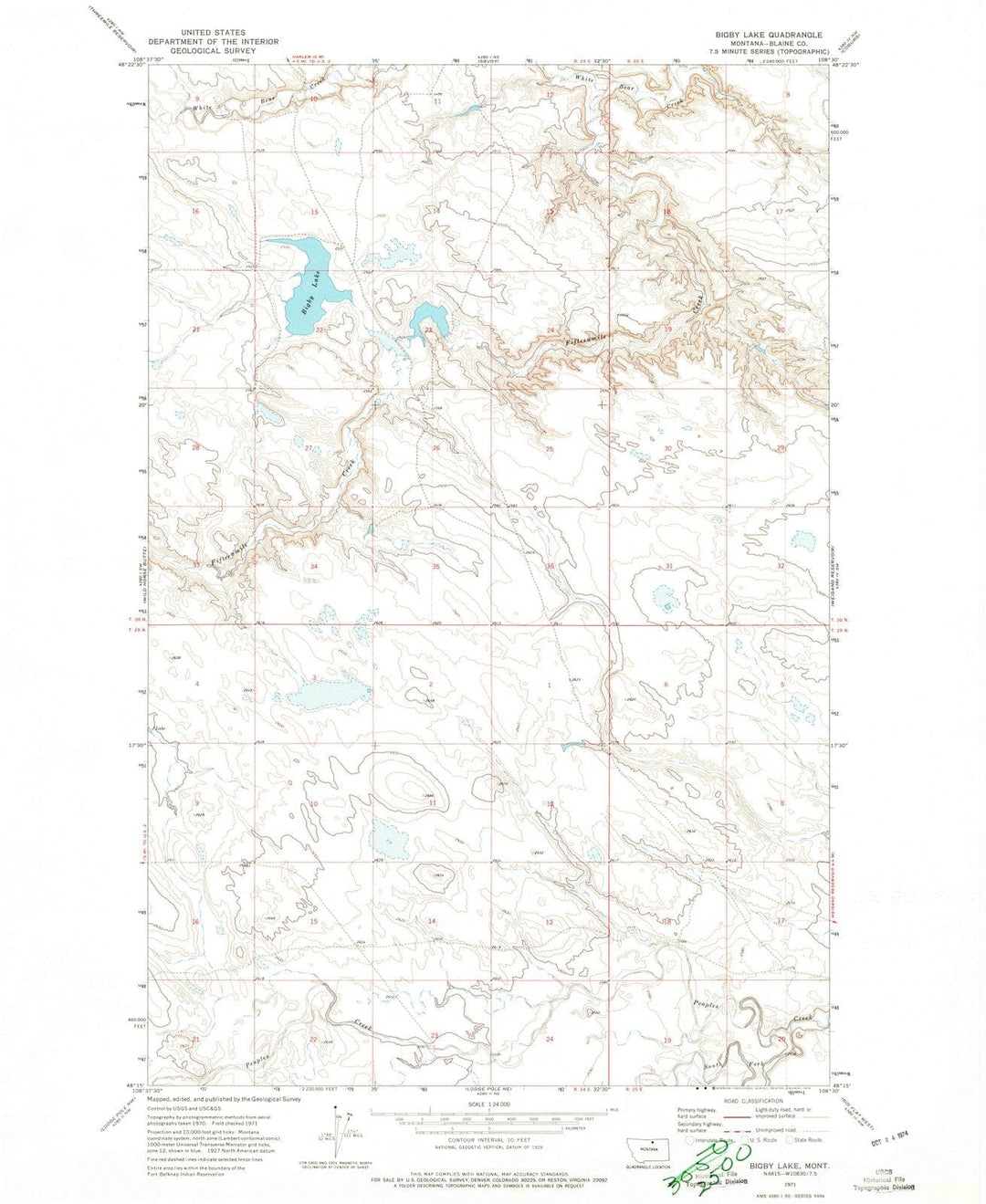 1971 Bigby Lake, MT - Montana - USGS Topographic Map