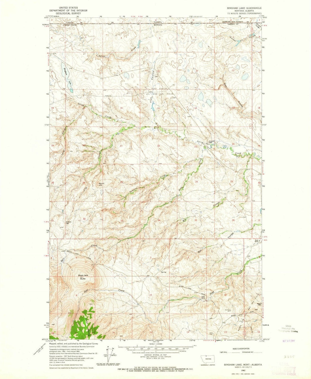 1962 Bingham Lake, MT - Montana - USGS Topographic Map